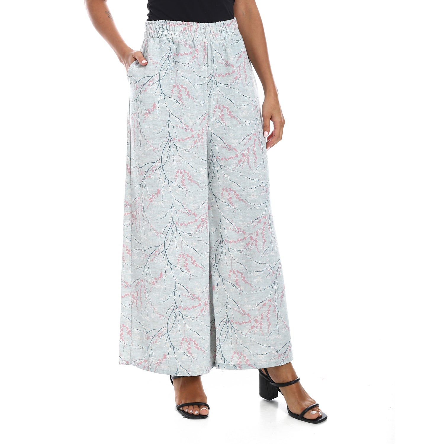 Wide Leg pants, full elastic waist - Lite Blue
