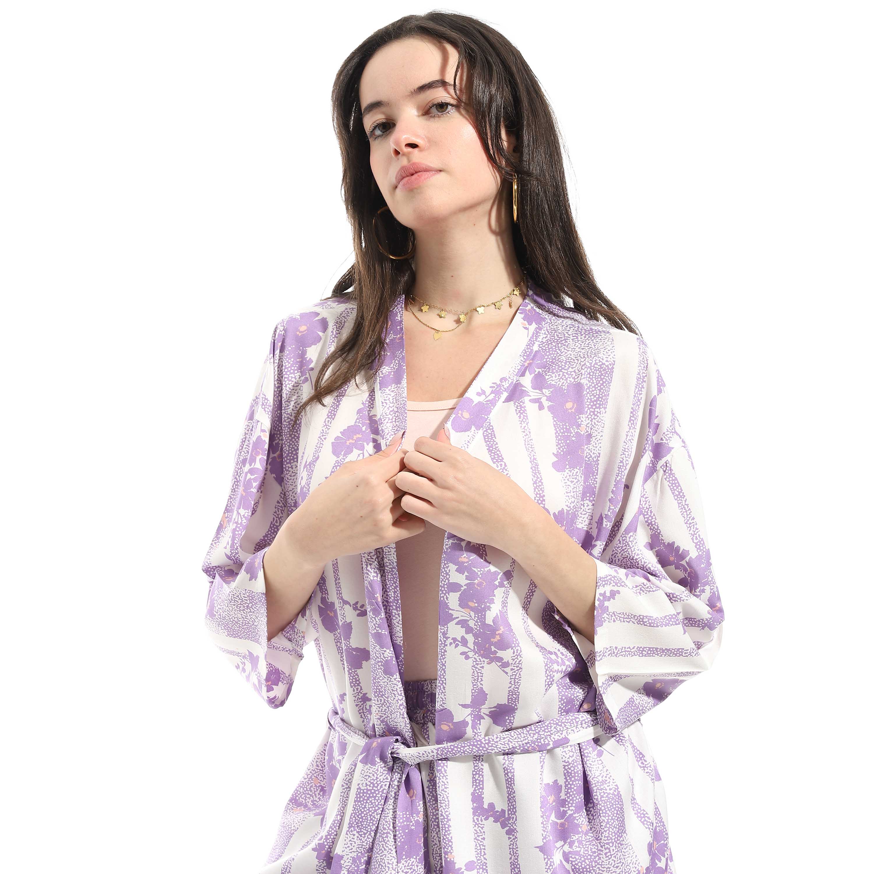 3-Piece Purple Cotton Pajama Set for Women