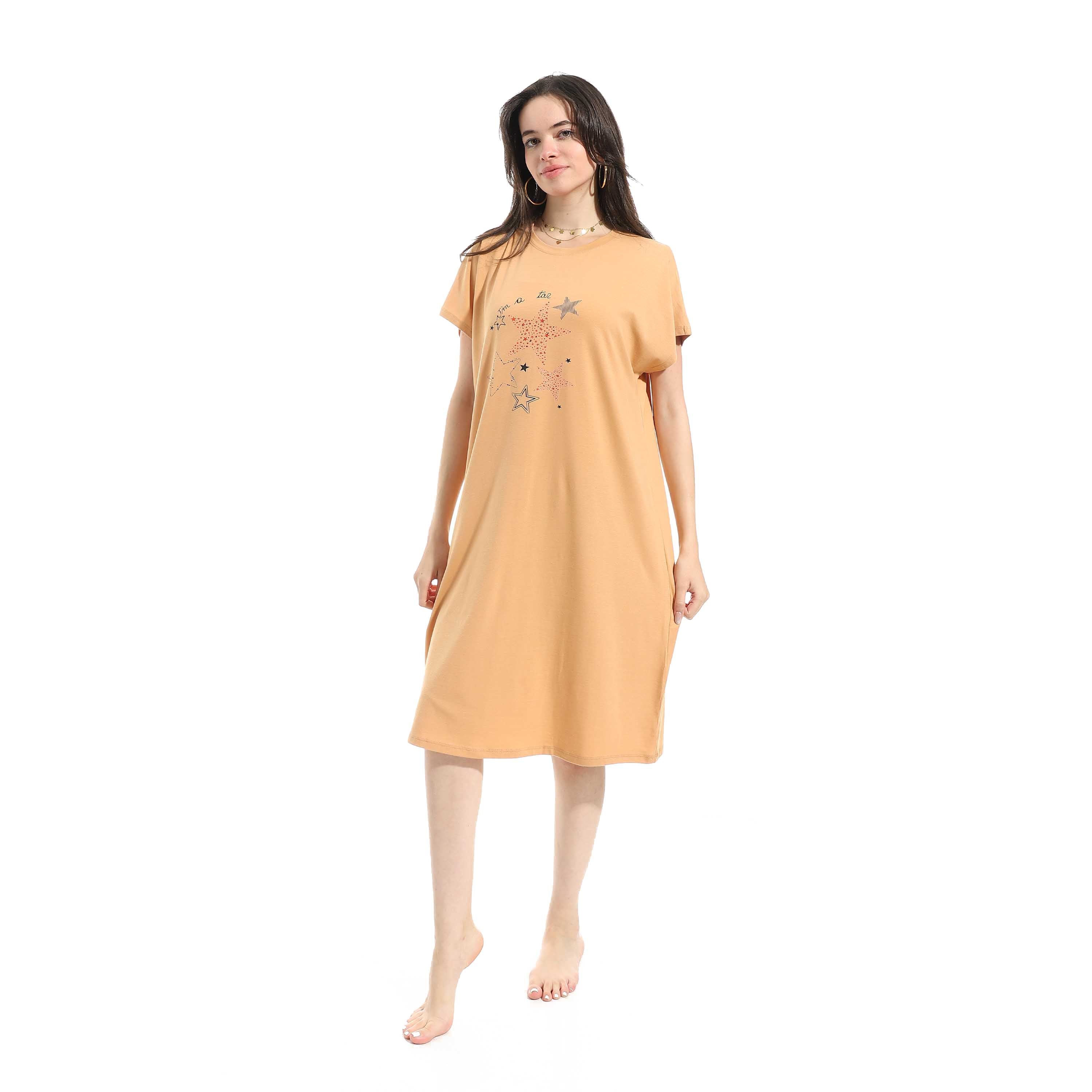 Women's Short Sleeve Cotton Nightgown - Beige