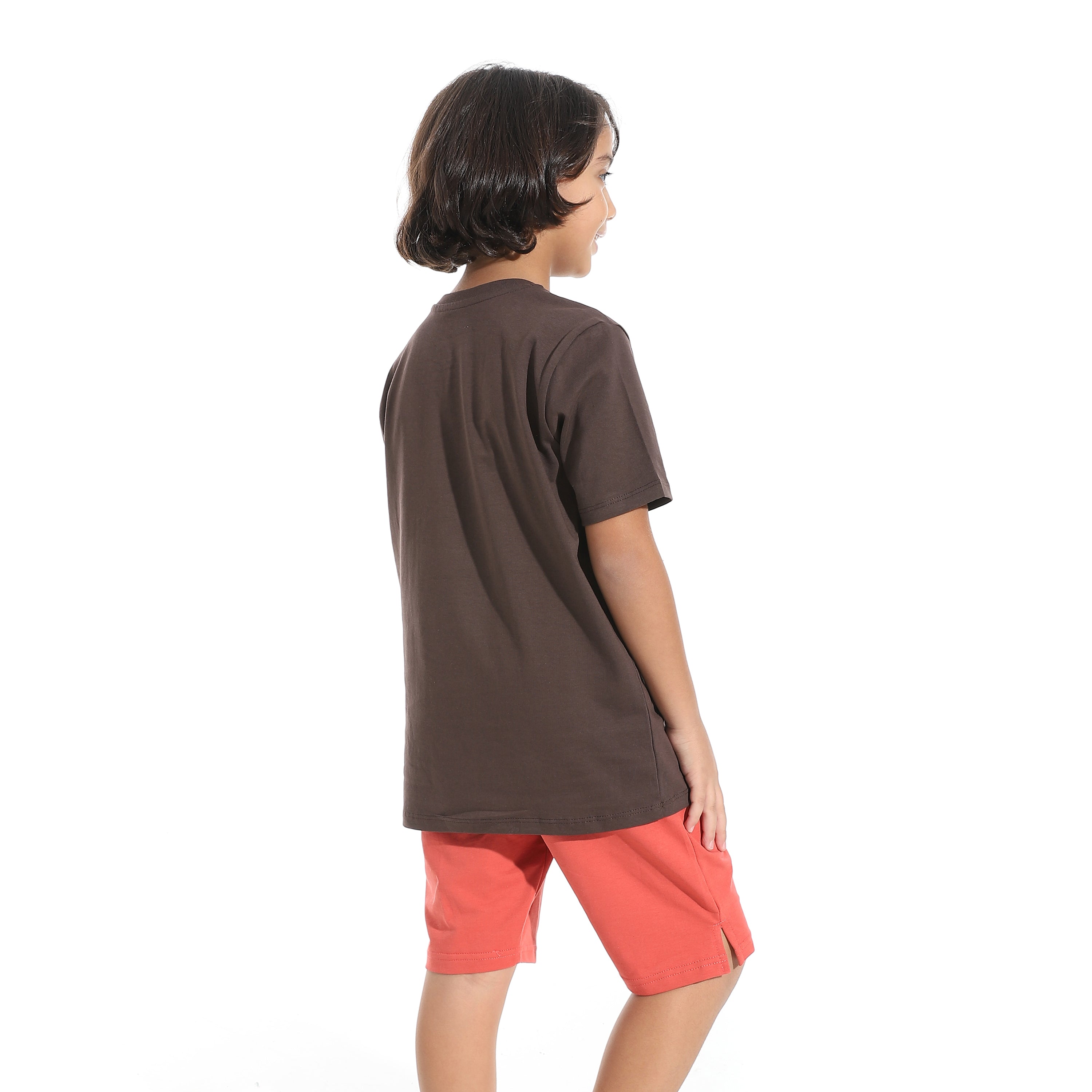 Boys’ Short Pajama Set with Print - Brown