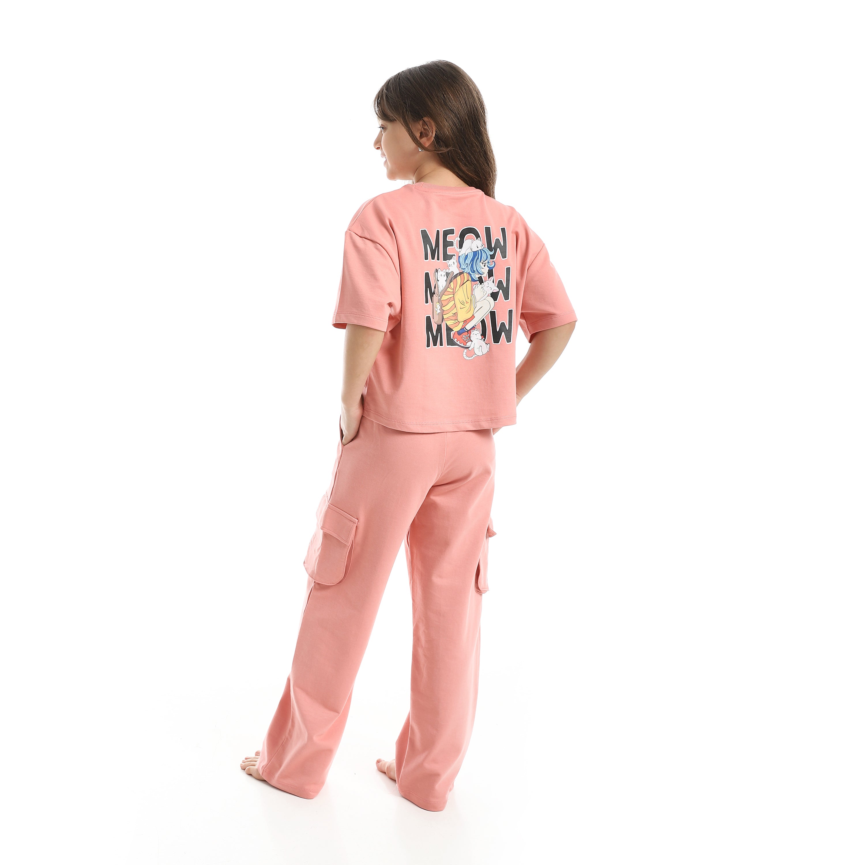 Girls’ Pink Meow Printed Set