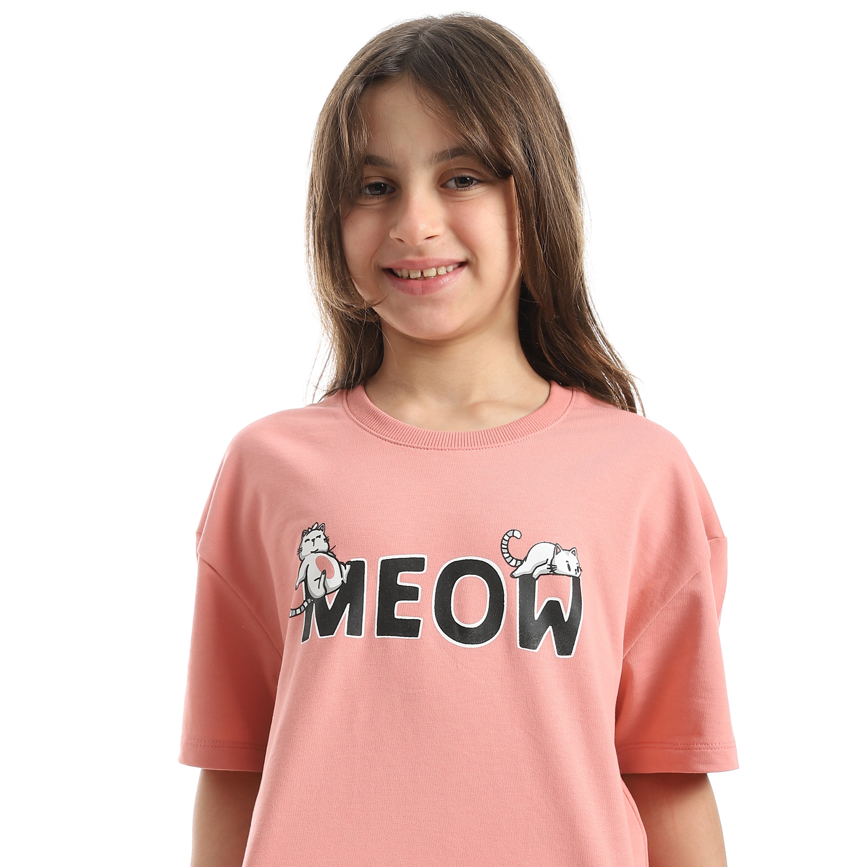 Girls’ Pink Meow Printed Set