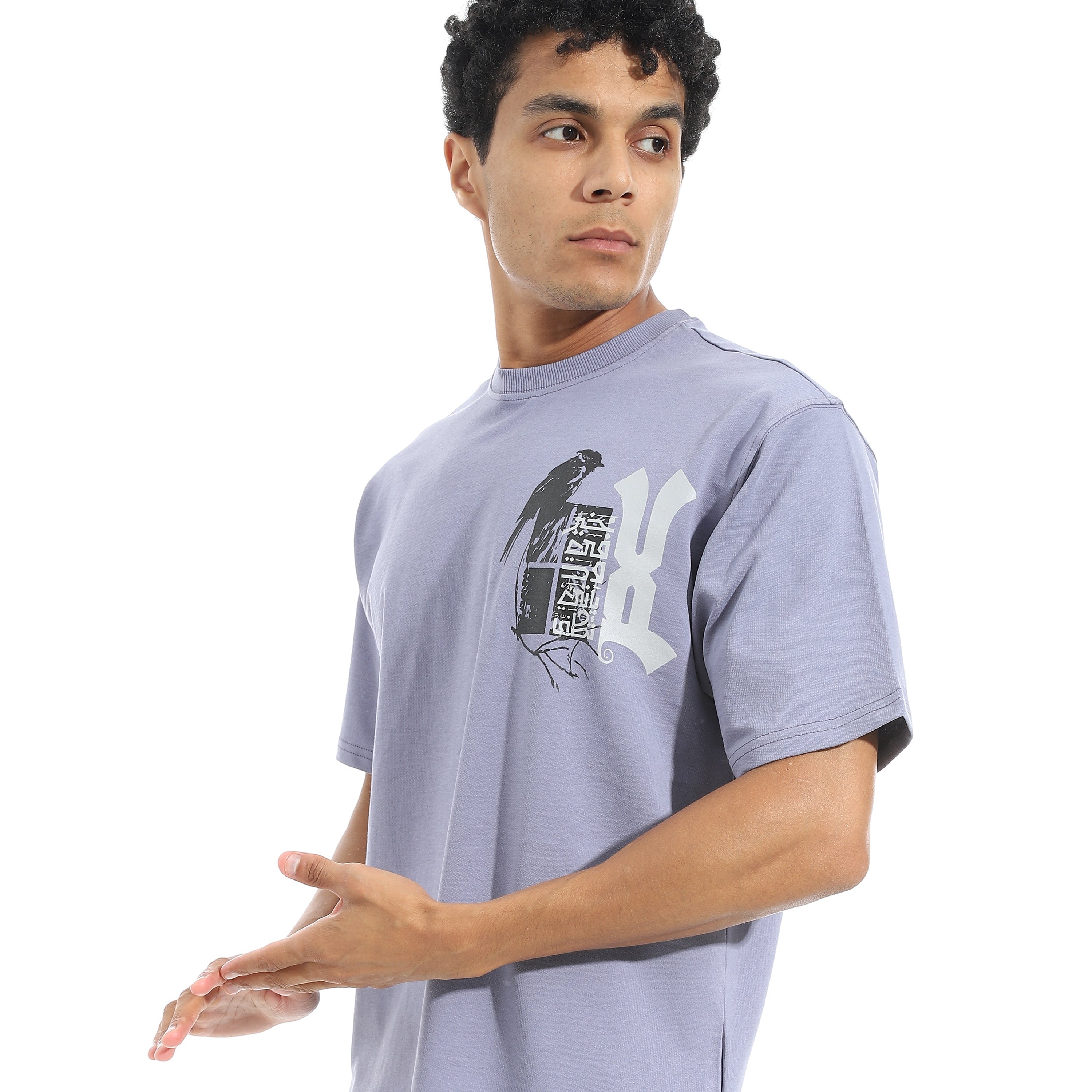 Men's Relaxed Fit Lavender Lounge Short Set with Bold Side Print