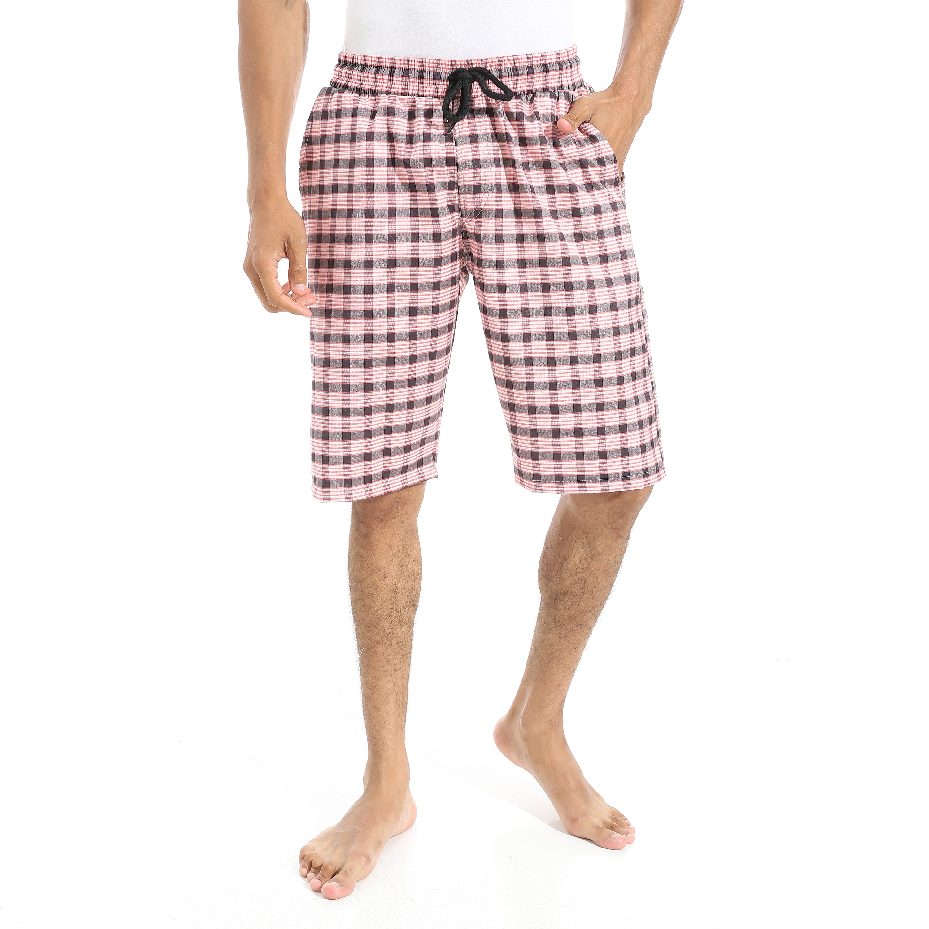 Men's Pink Gingham Check Lounge Shorts with Drawstring Waist