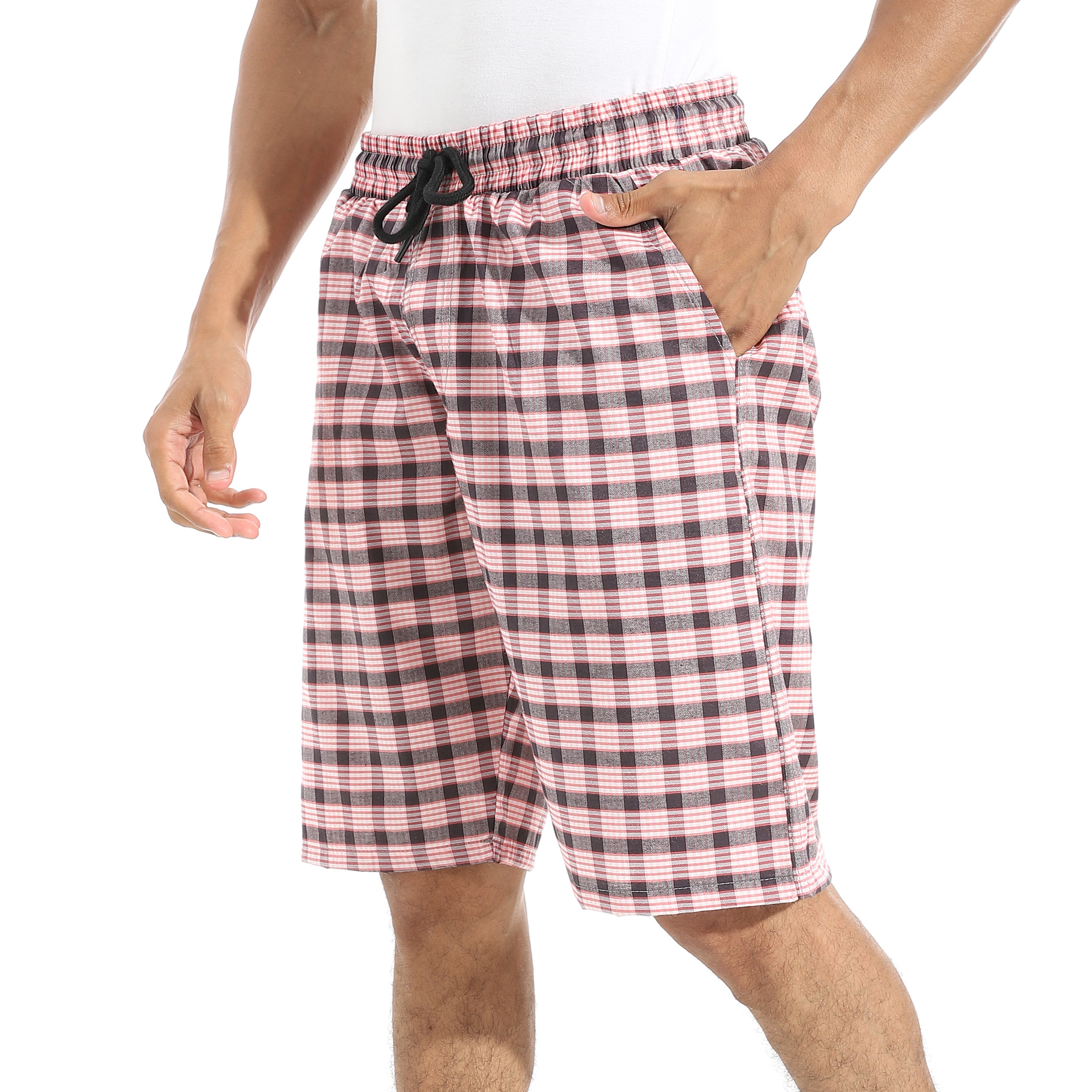 Men's Pink Gingham Check Lounge Shorts with Drawstring Waist