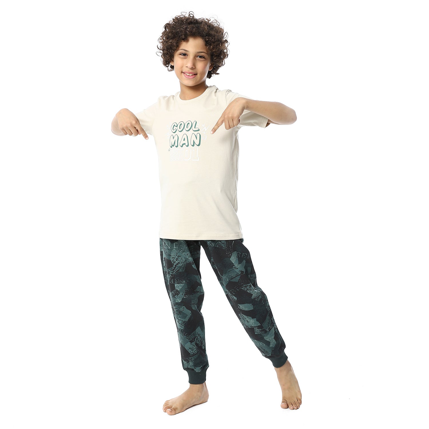 Boys' Cool Pajama Set - Graphic Tee and Camouflage Pants - Beige
