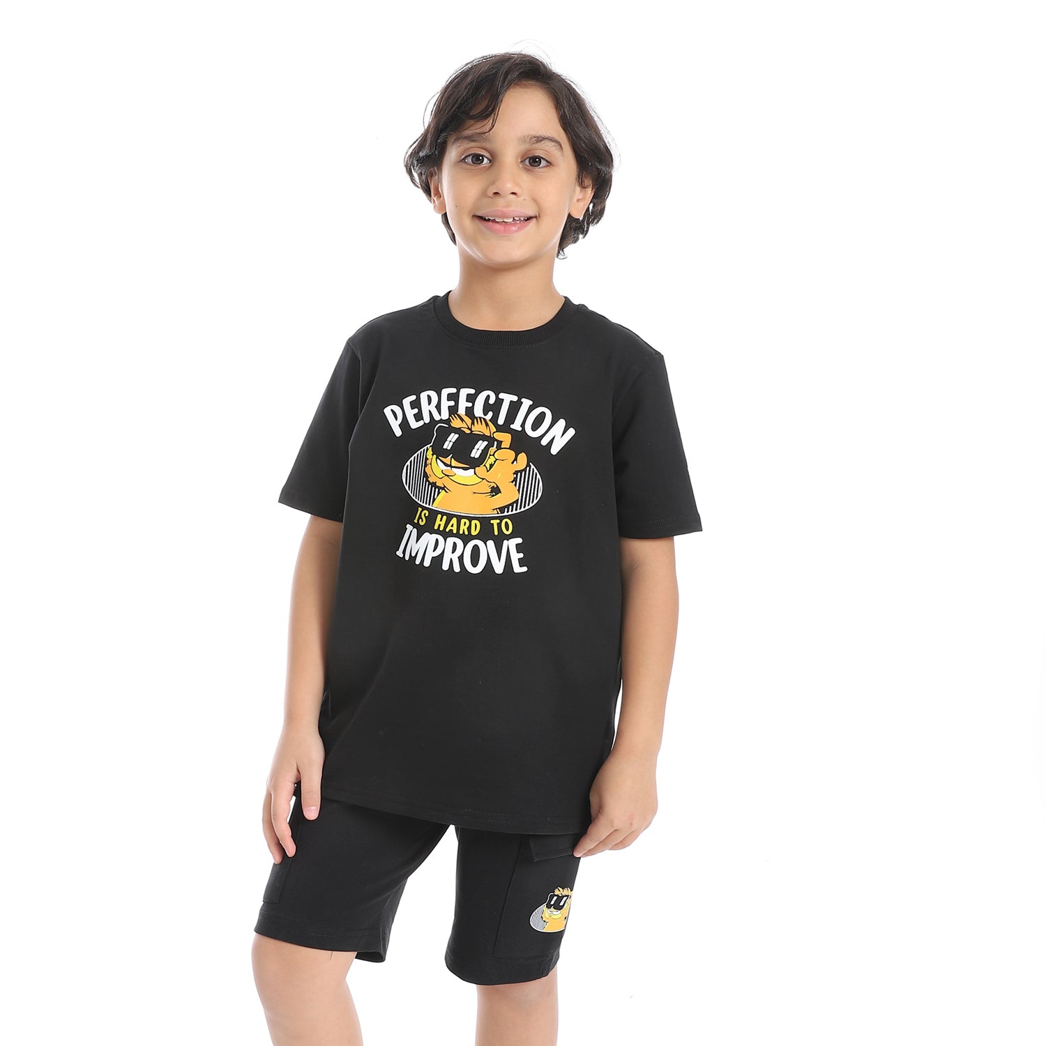 Boys' Summer 2-Piece Black Printed Shorts Set – Casual & Cool
