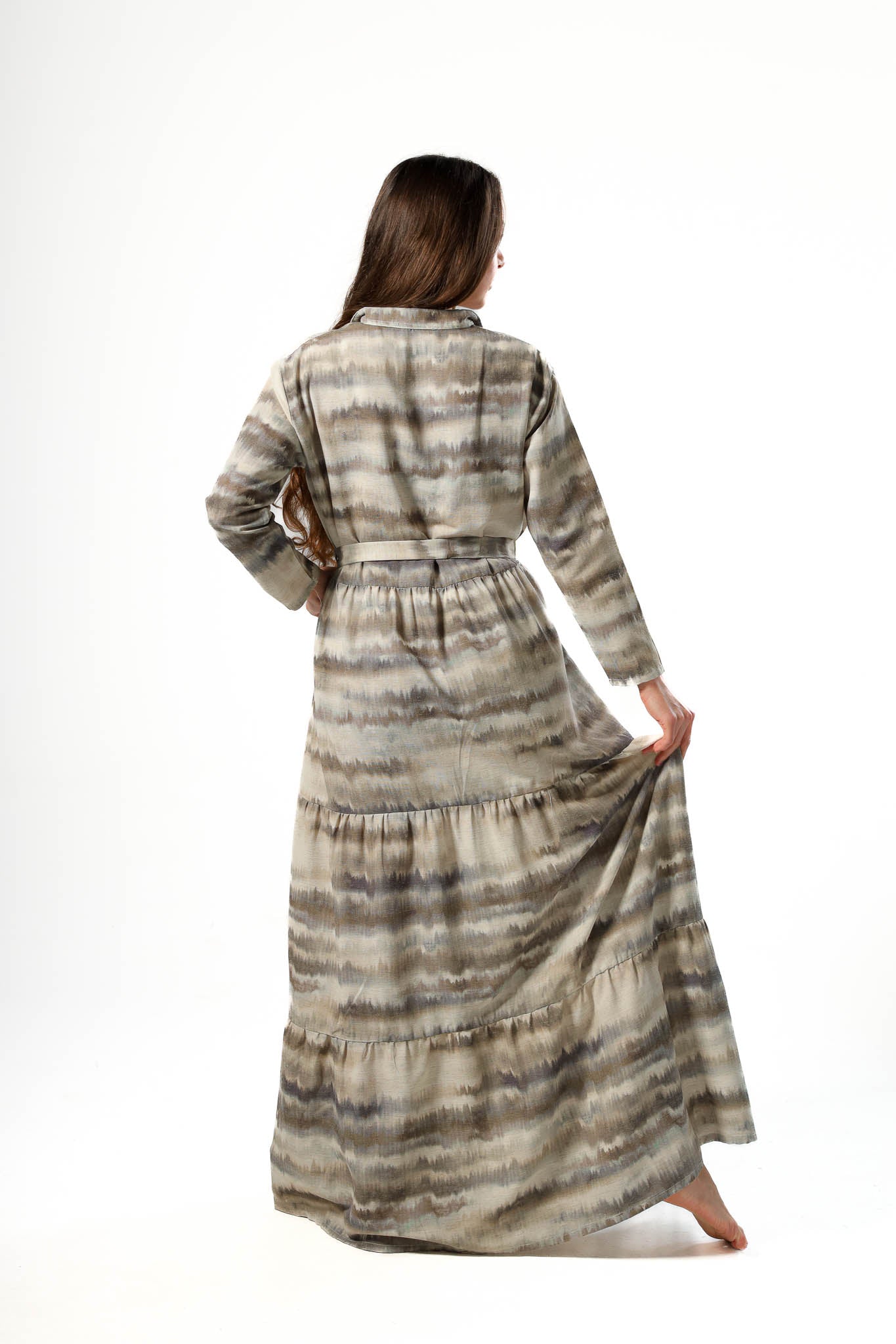 Elegant Women's Linen Dress with Buttons - Olive