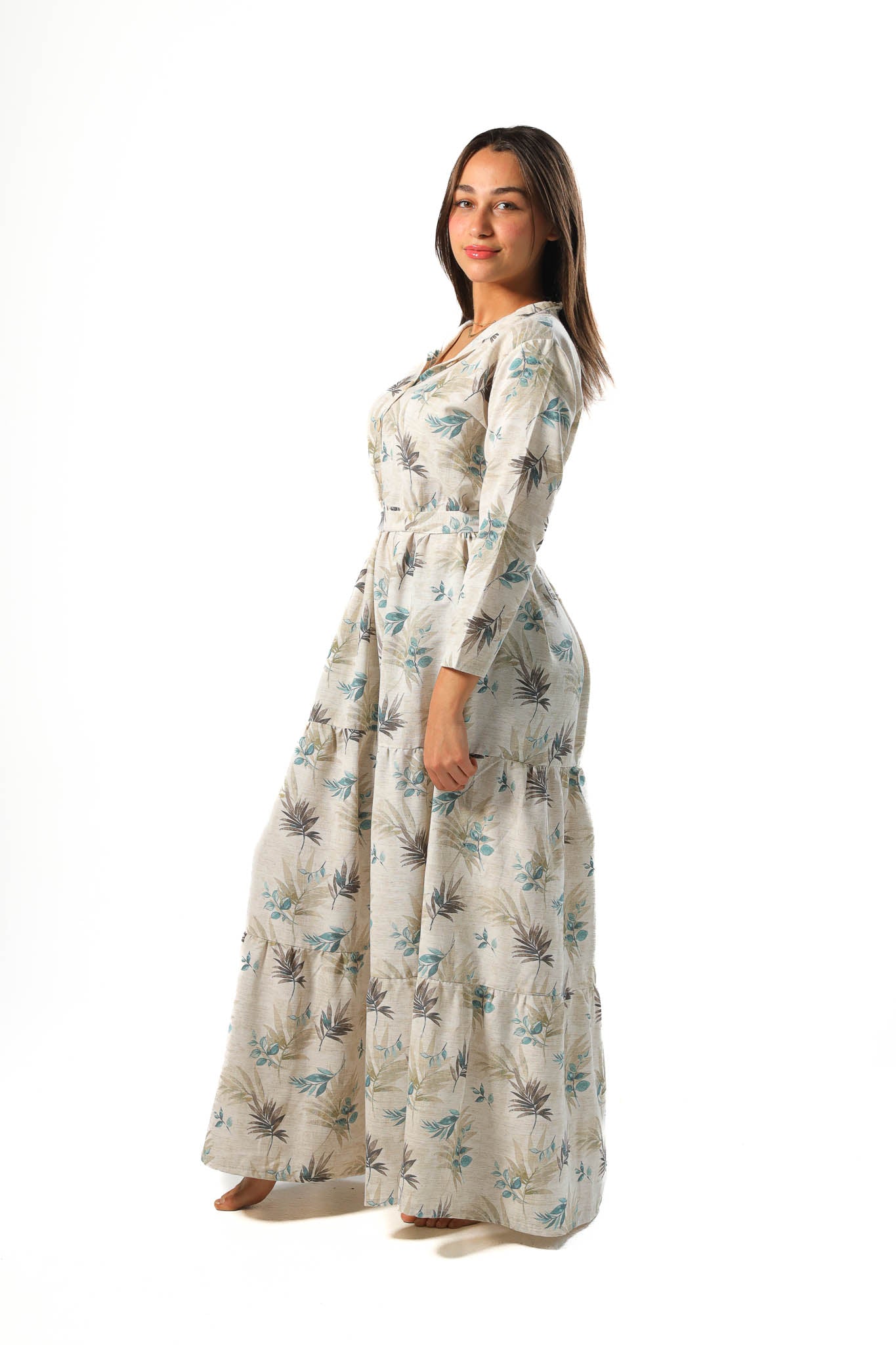 Elegant Women's Linen Dress with Buttons - Cafe