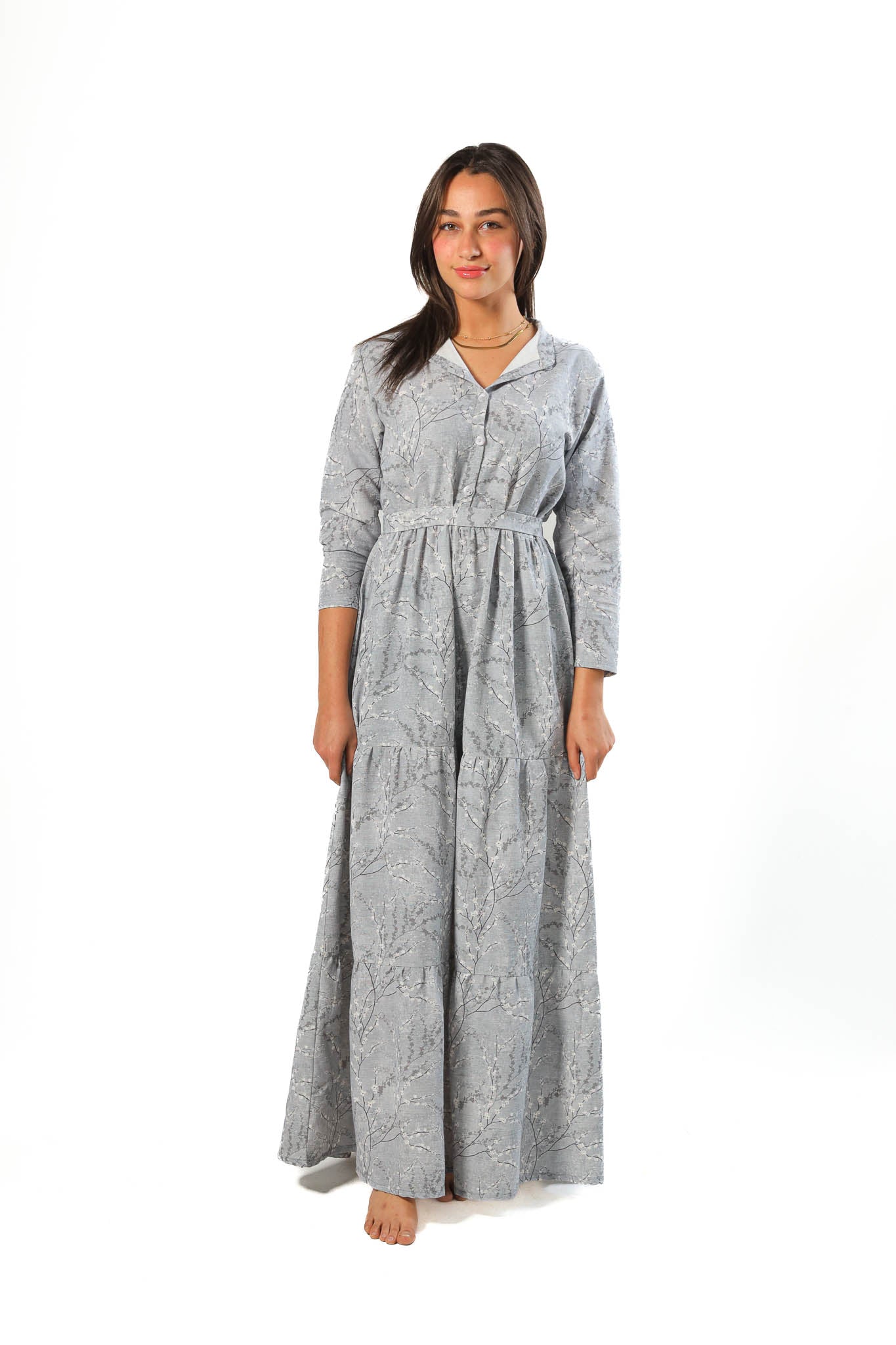 Elegant Women's Linen Dress with Buttons - Grey