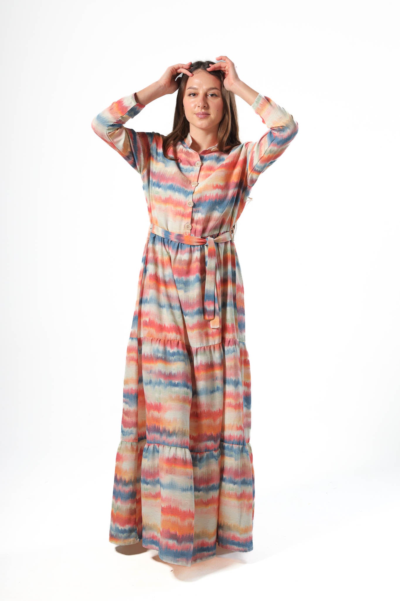 Elegant Women's Linen Dress with Buttons - Orange