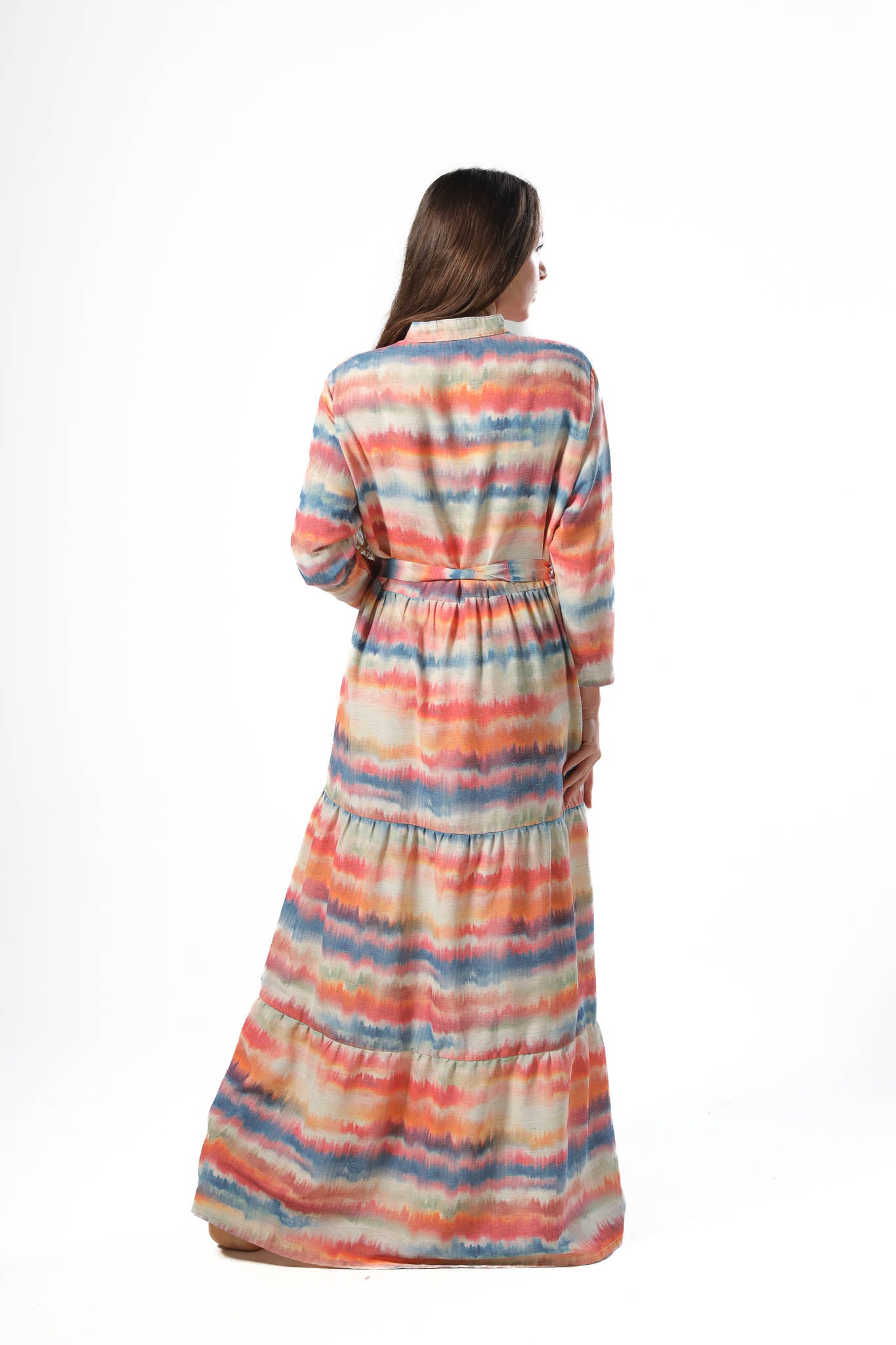 Elegant Women's Linen Dress with Buttons - Orange