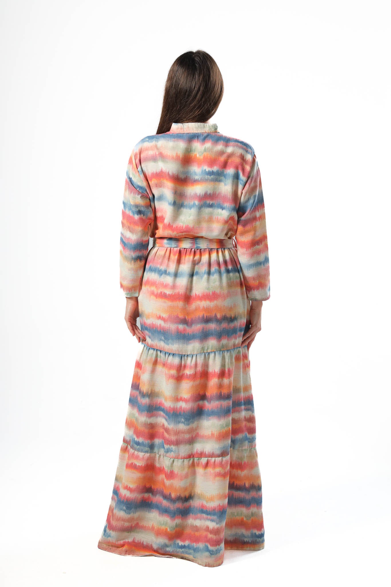 Elegant Women's Linen Dress with Buttons - Orange