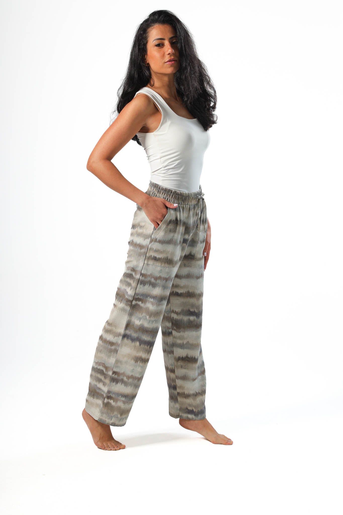 Wide Leg pants, full elastic waist - Olive
