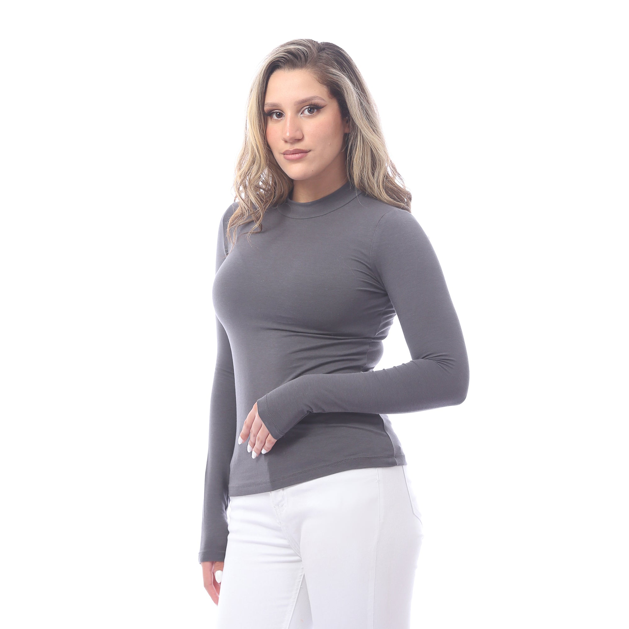 High Neck Long Sleeve T-Shirt For Women