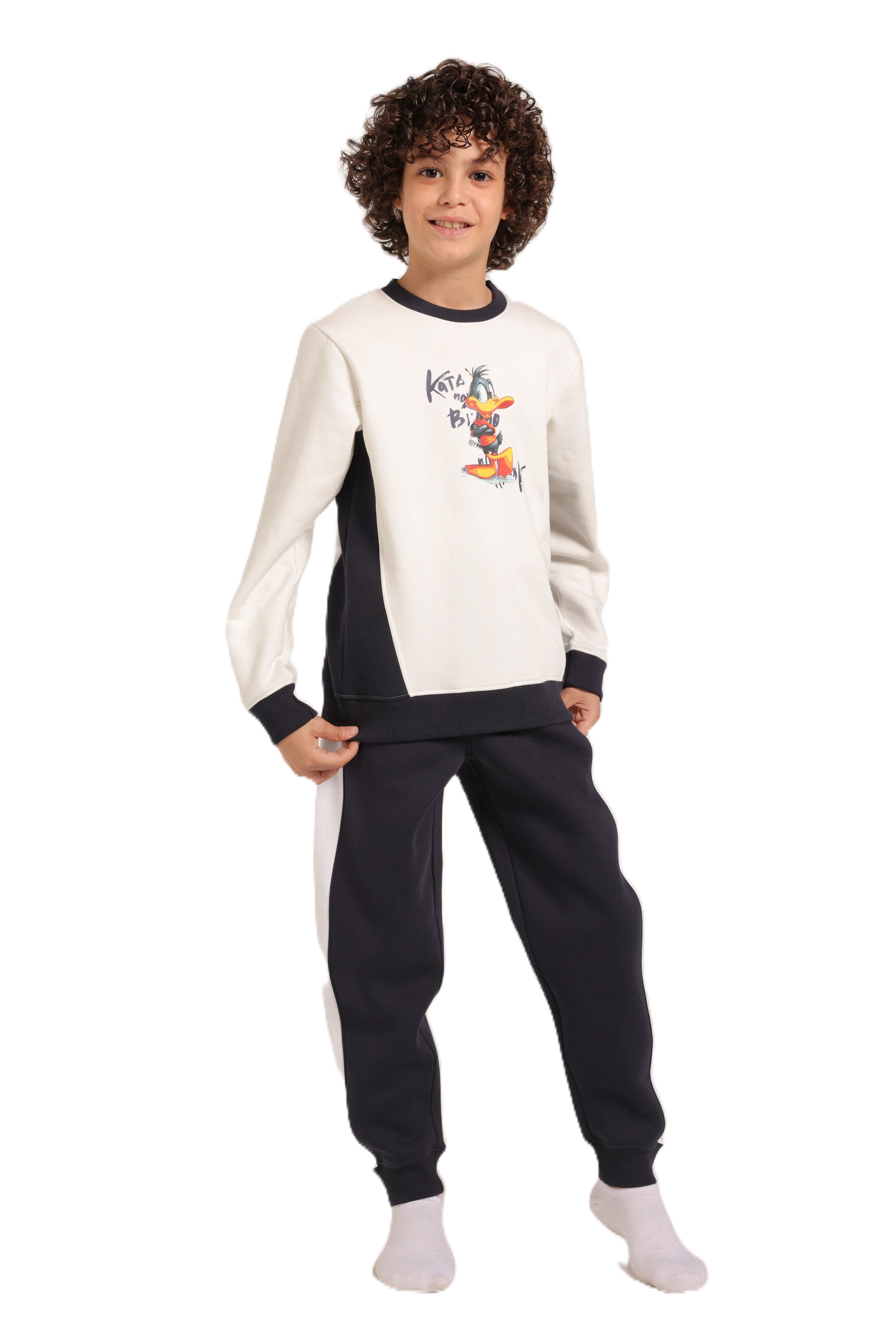Boy's Tracksuit – Cartoon Print Sweatshirt & Joggers Set