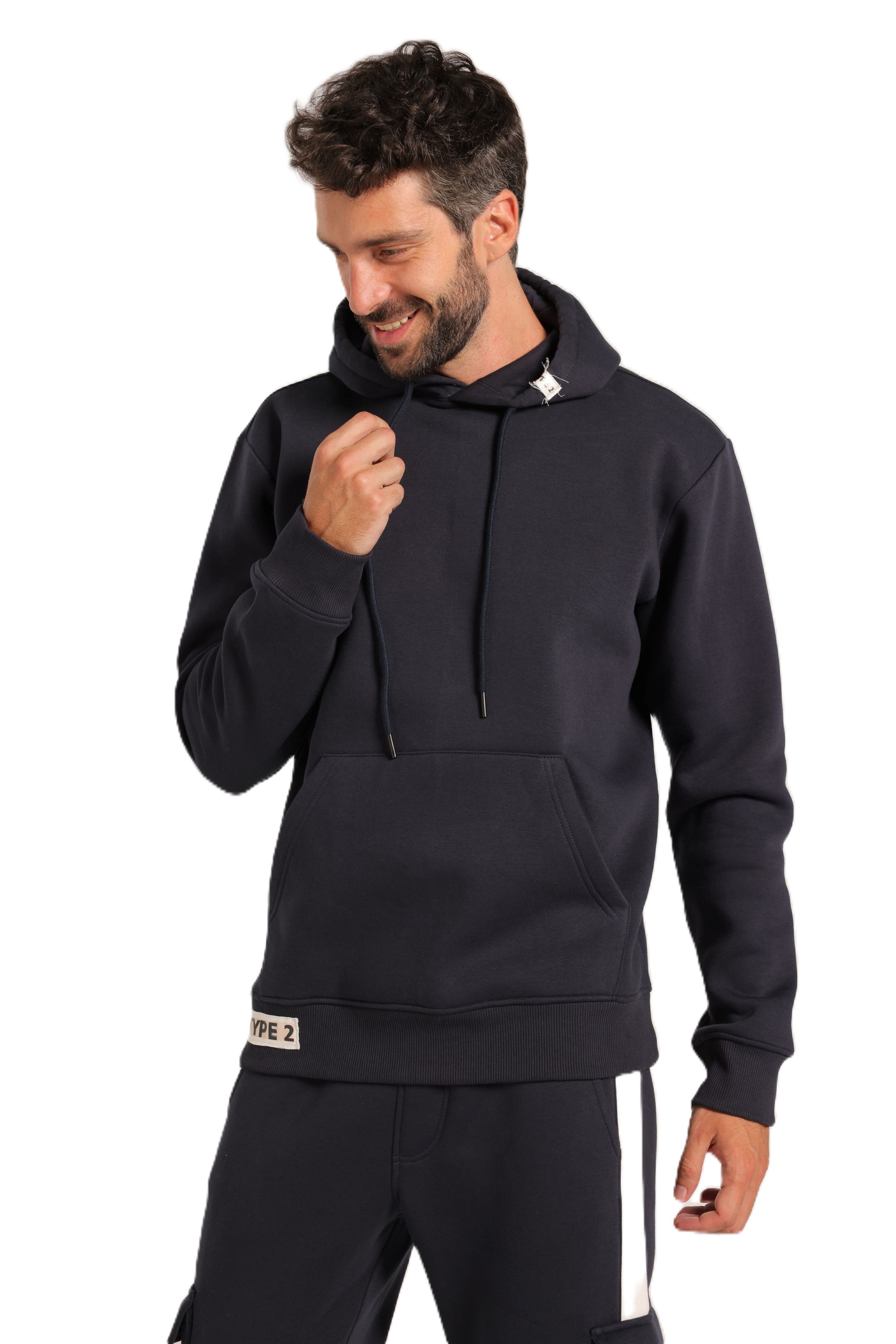 Red Cotton Hoodie -Navy