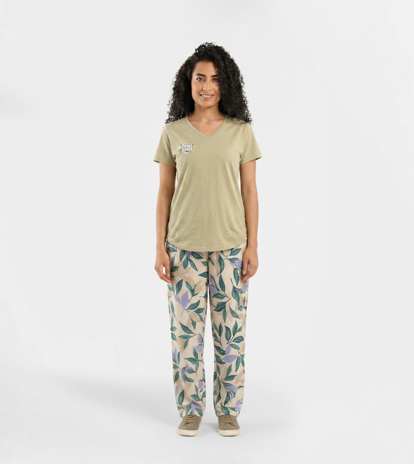 Women V-Neck Pajama Set
