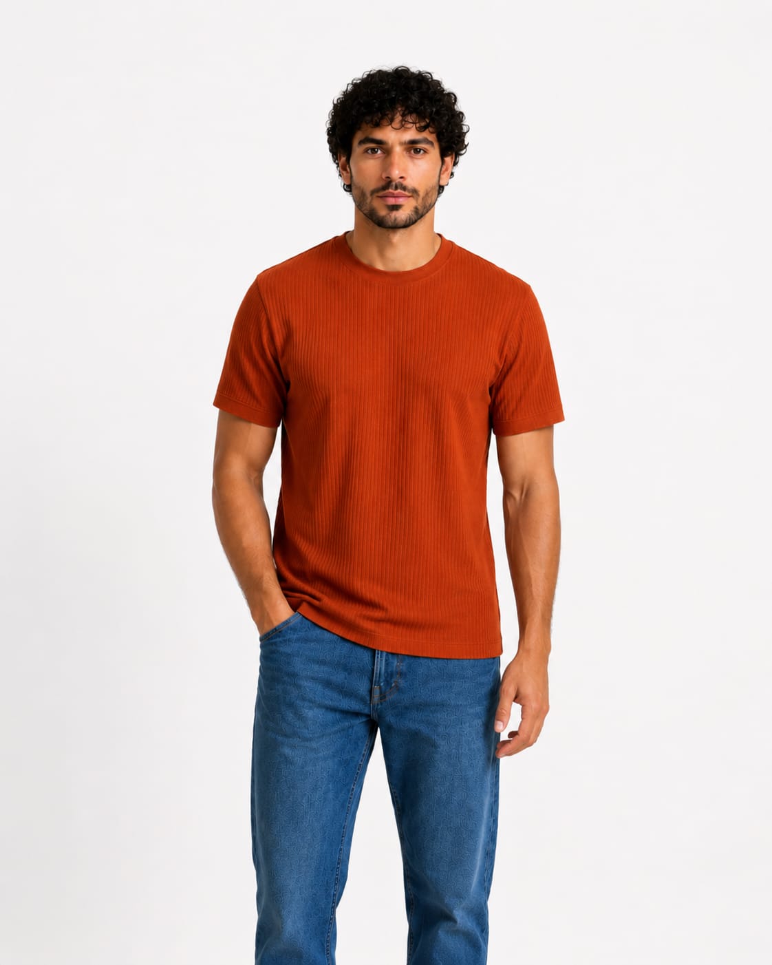 Men Ribbed Knit T-Shirt