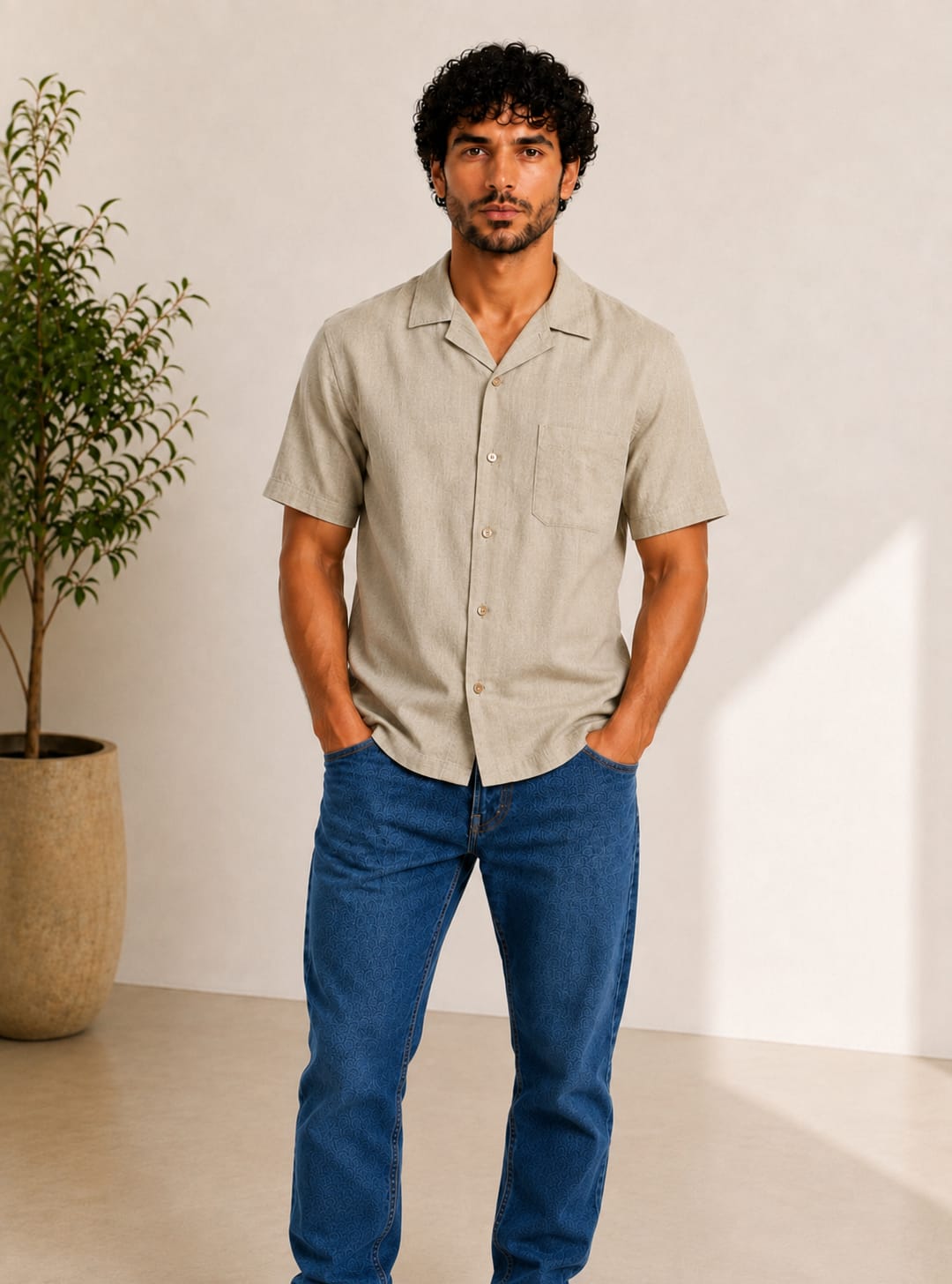 Men Classic Short-Sleeve Button-Up Shirt