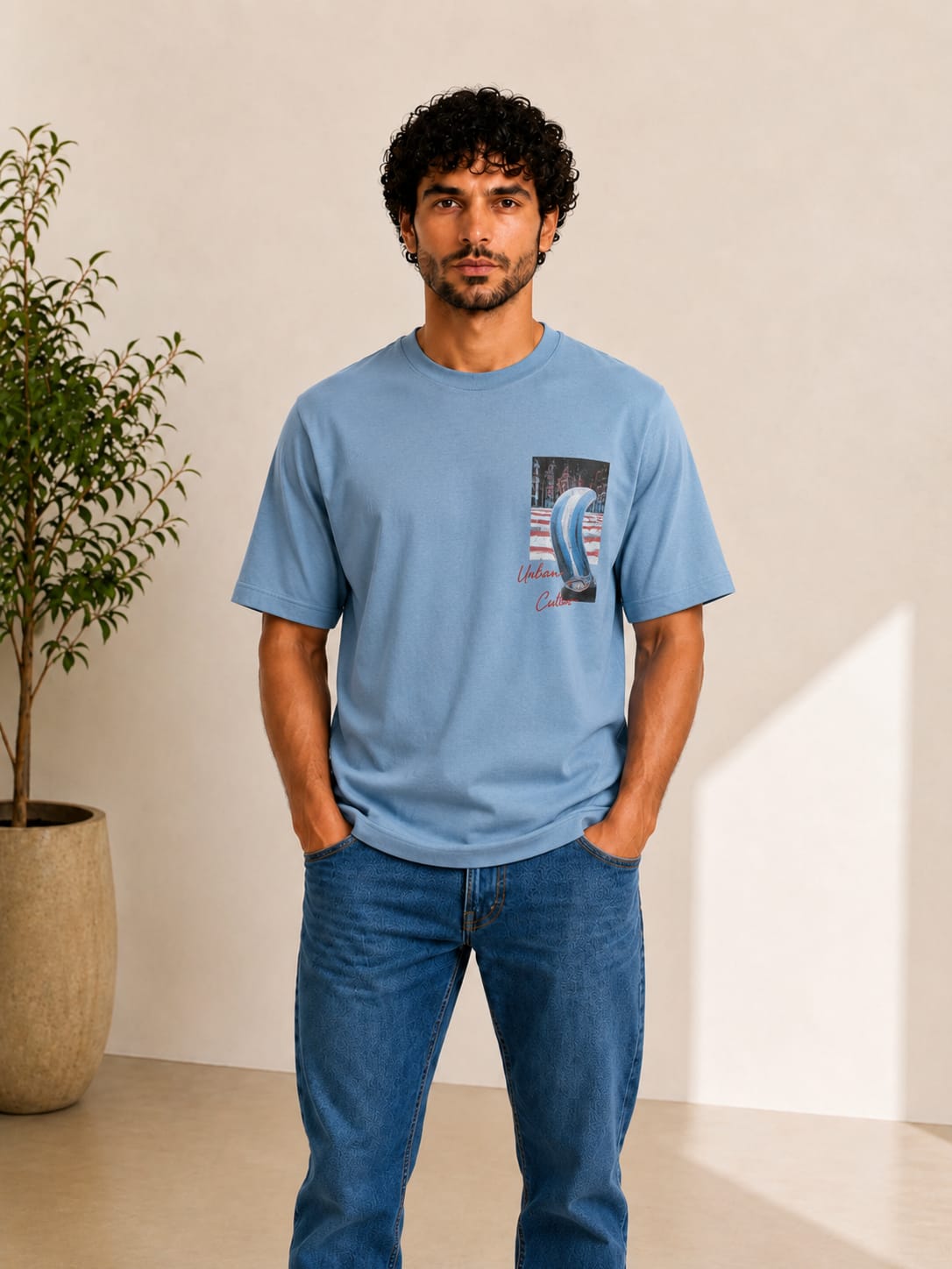 Men's Cotton T-Shirt - Classic and Comfortable - Denim Blue