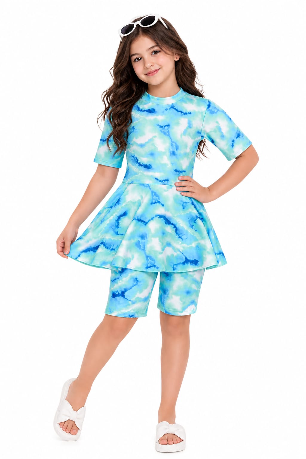 Girls’ Modest Swimwear Set – Short Sleeve Top with Shorts