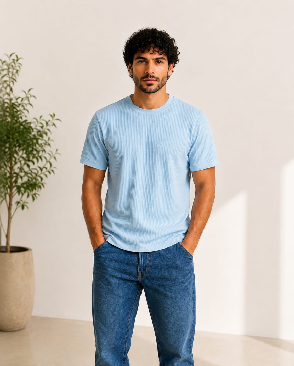 Men Ribbed Knit T-Shirt