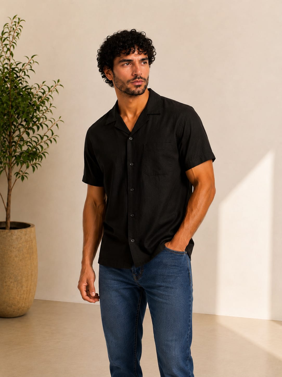 Men Classic Short-Sleeve Button-Up Shirt