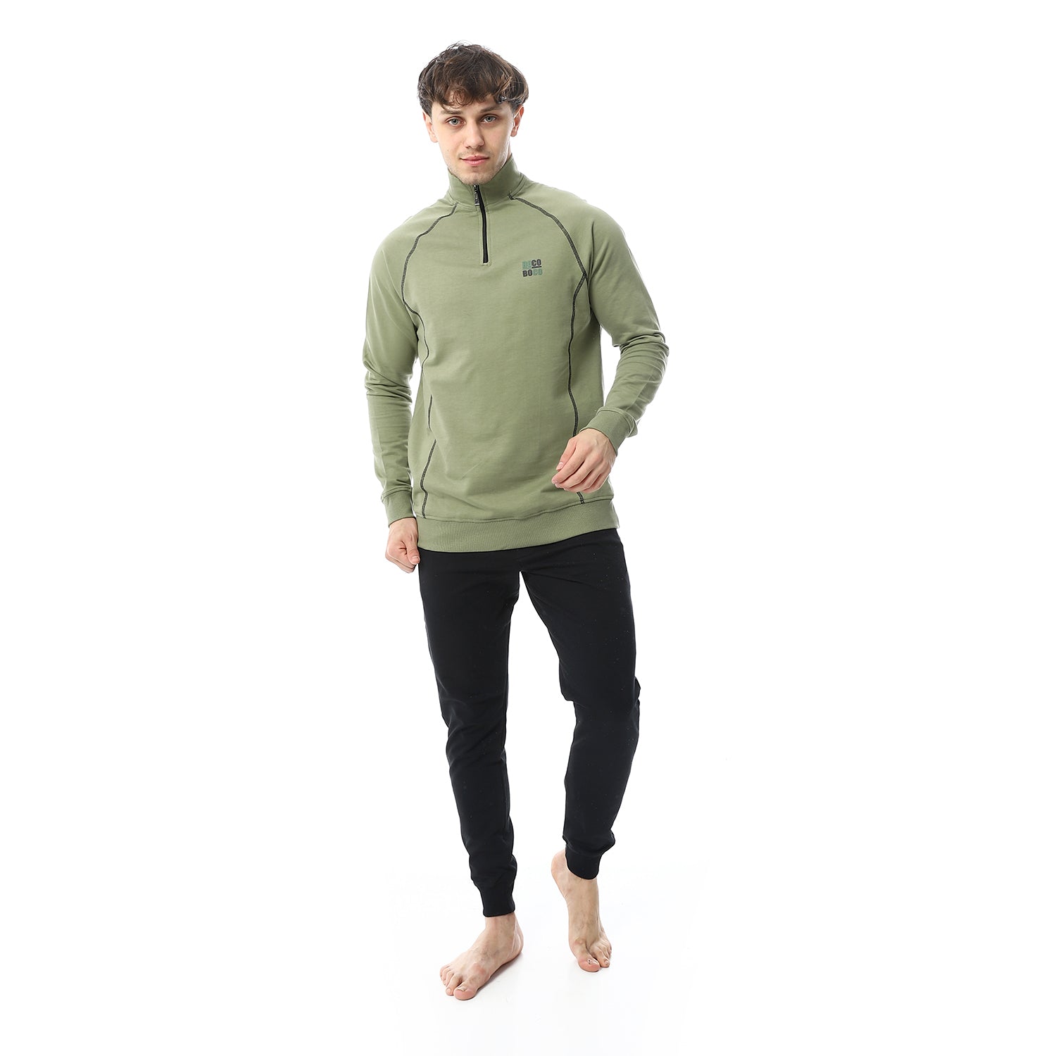Men's Winter Quarter Zipper Pajama - Dark Green