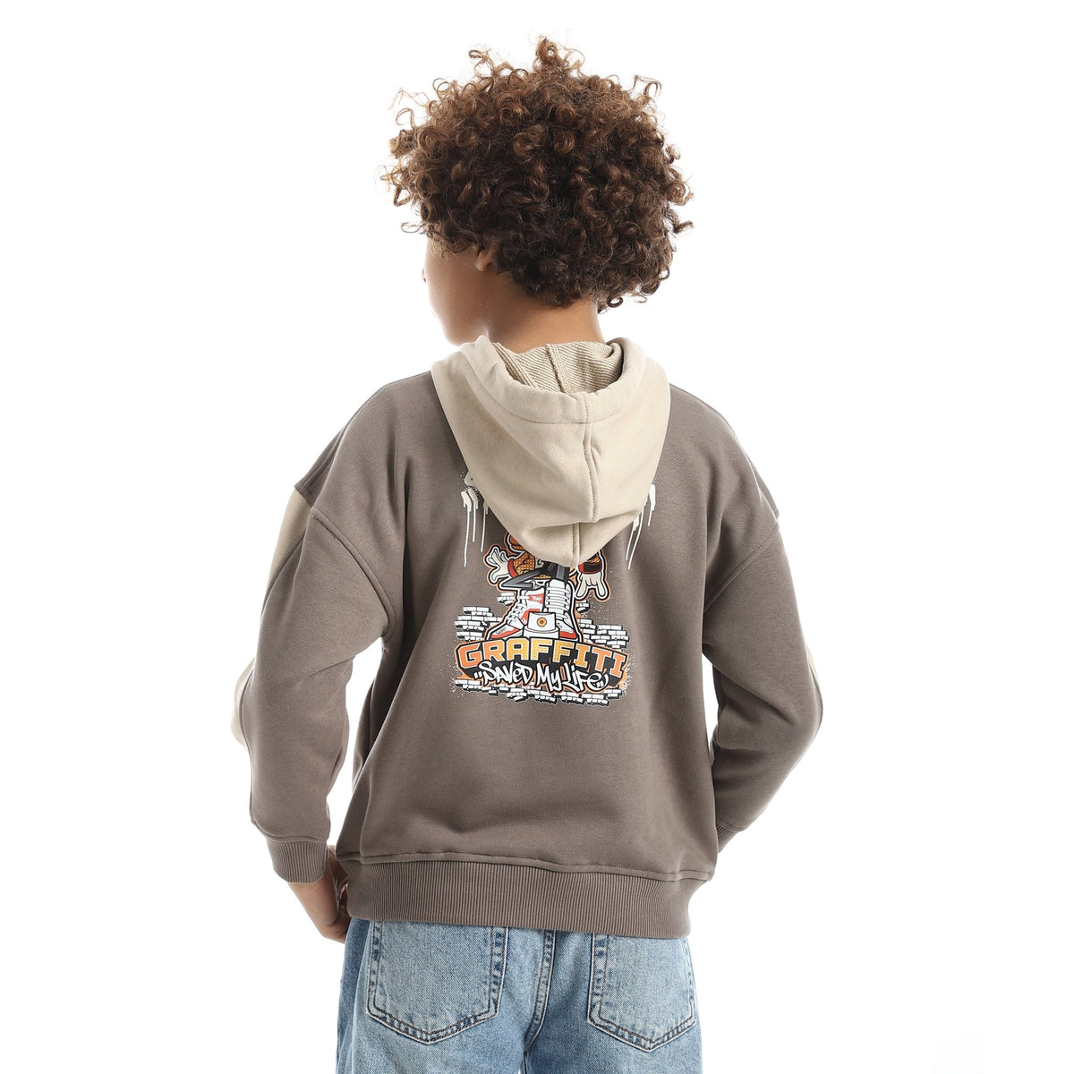 Boy Hooded Printed Thick Sweatshirt - Red Cotton