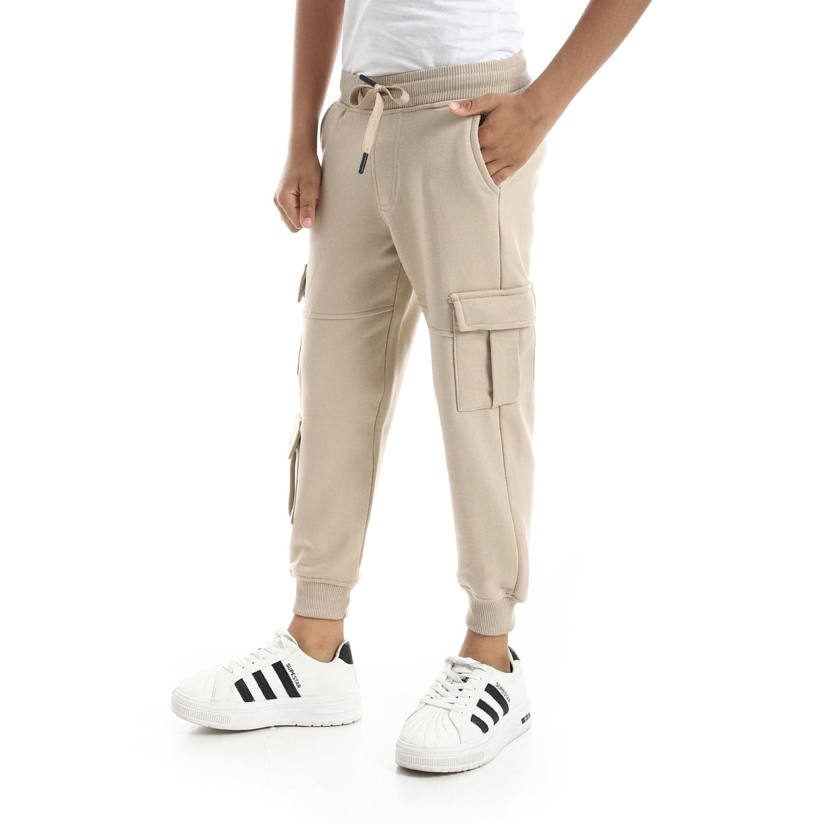 Boy’s beige Jogger Sweatpants - Red Cotton