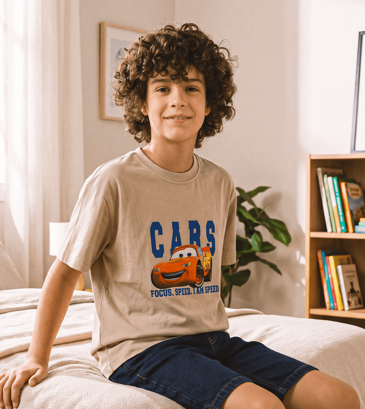 Boys’ Beige Short-Sleeve Casual T-Shirt - Red Cotton