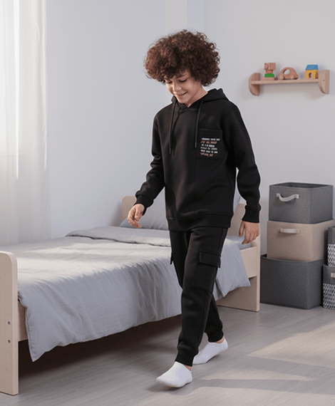 Boys’ Black Hoodie & Cargo Jogger Set – Street Style Comfort - Red Cotton