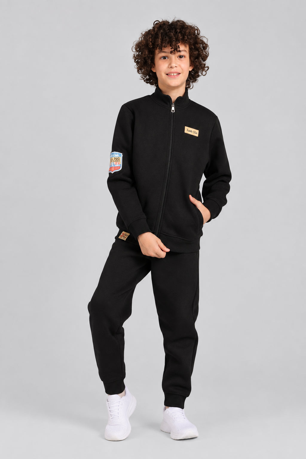 Boy’s Black Milton Tracksuit – Cozy Winter Set with Zipper Jacket & Jogger Pants - Red Cotton