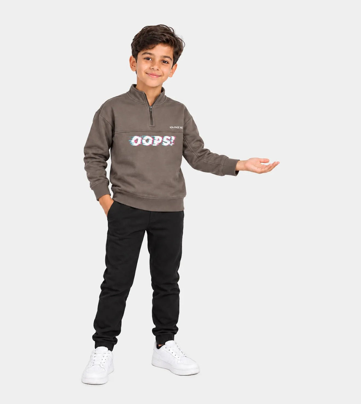 Boys’ Khaki Diagonal Half-Zip Sweatshirt | Red Cotton - Red Cotton
