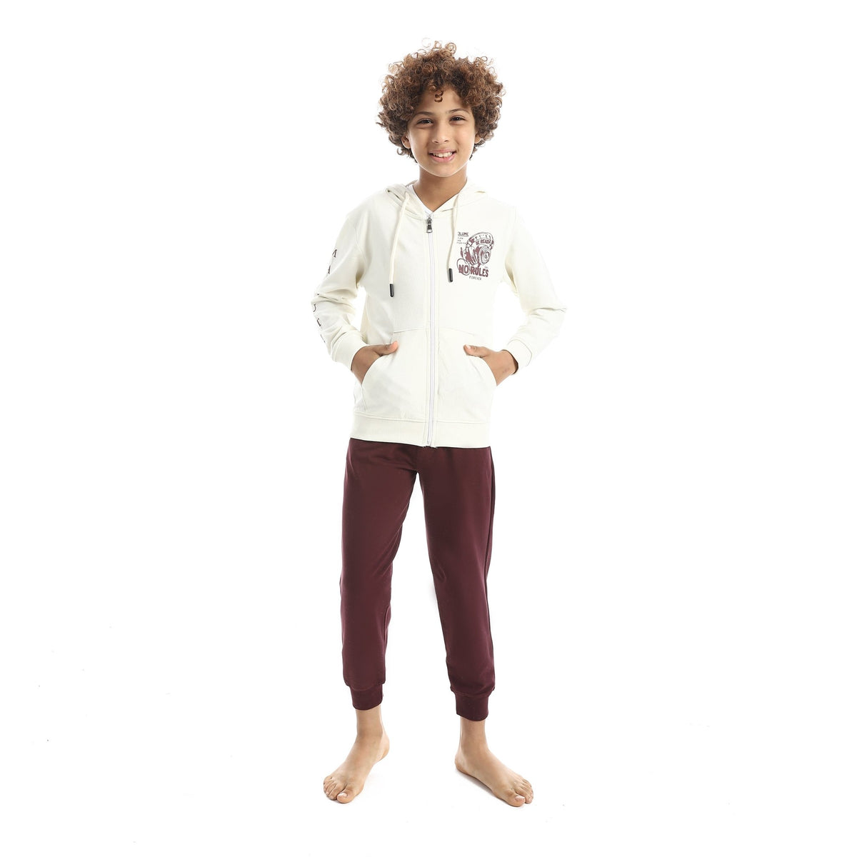 Boys' "No Rules" Zip-Up Hoodie & Joggers Set - Red Cotton