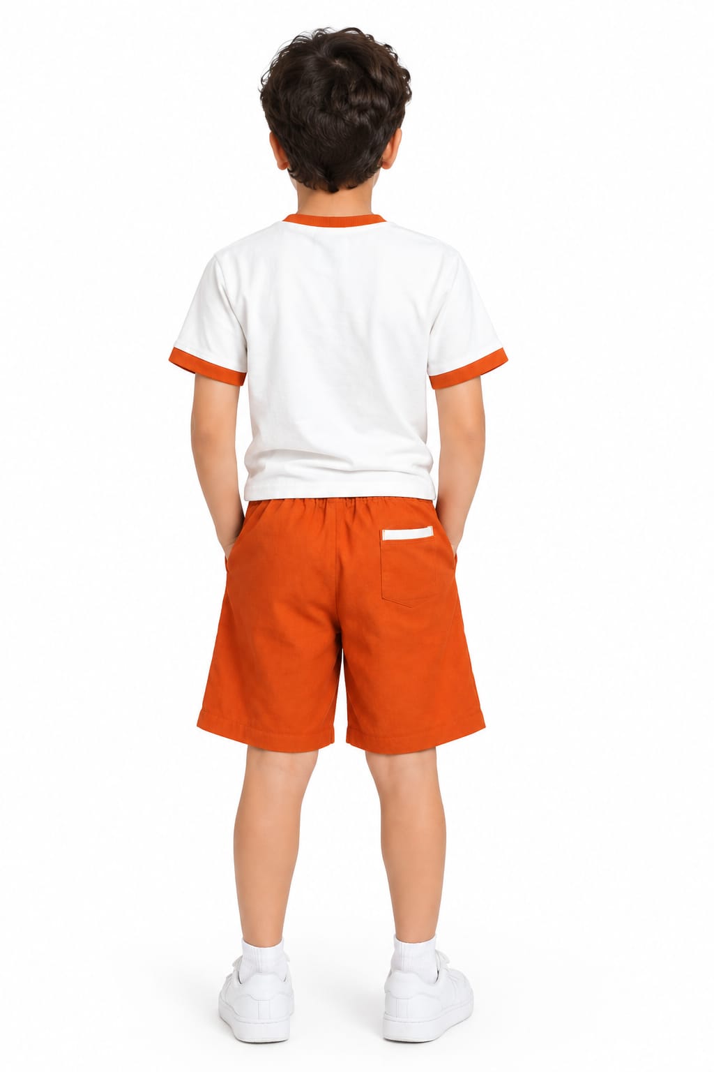 Boys’ Off-White & Orange Shorts Pajama Set - Red Cotton