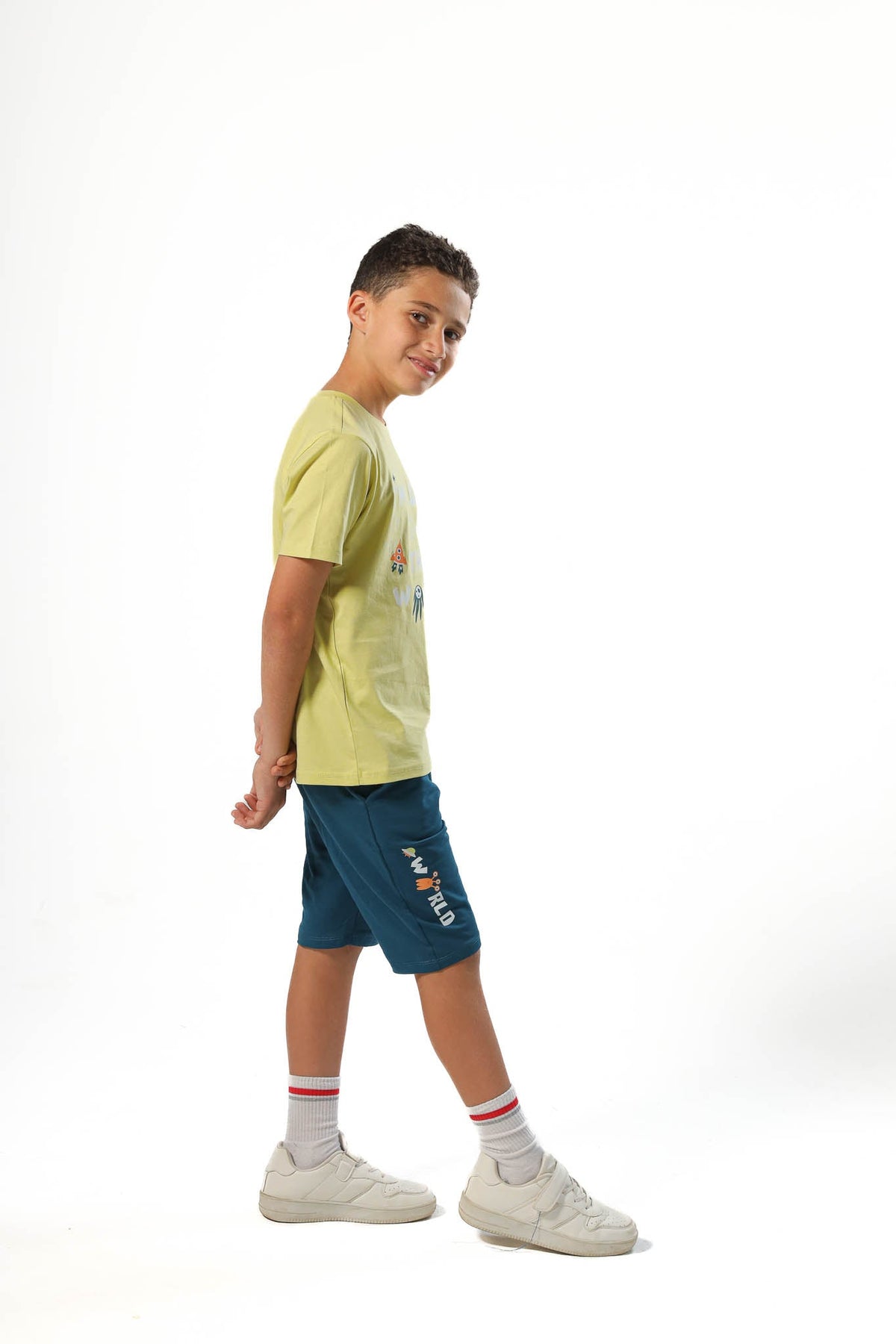 Boys Printed Colorful Summer & Pajama Shorts Set - Ganzari - Red Cotton