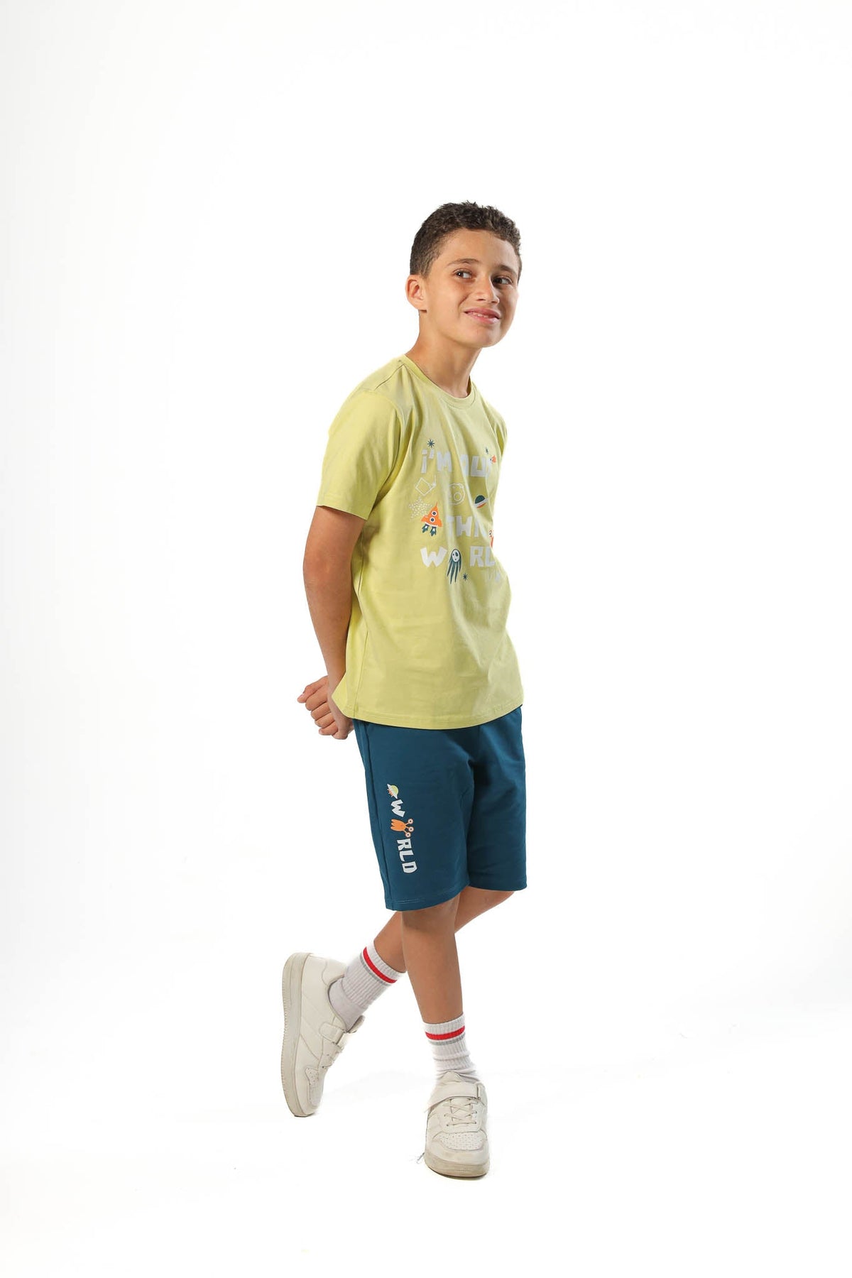 Boys Printed Colorful Summer & Pajama Shorts Set - Ganzari - Red Cotton