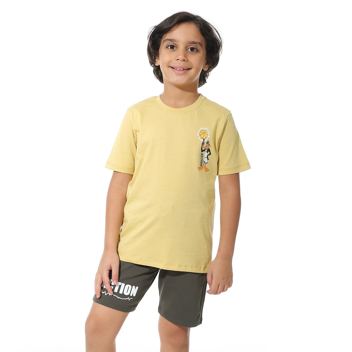 Boys Printed Colorful Summer & Pajama Shorts Set - Yellow - Red Cotton