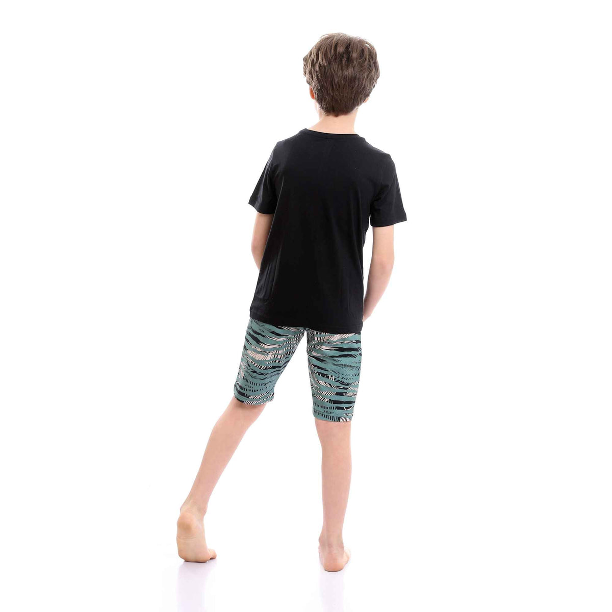 Boys Printed Colorful Summer & Shorts Pajama Set - Black & Mint Green - Red Cotton