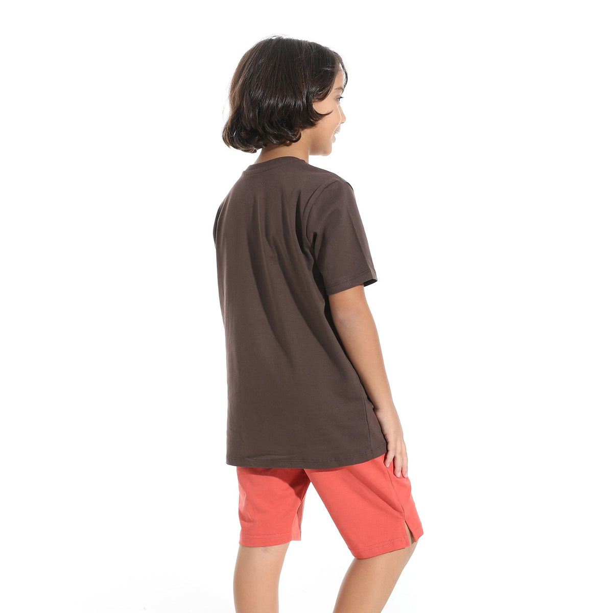Boys’ Short Pajama Set with Print - Brown - Red Cotton