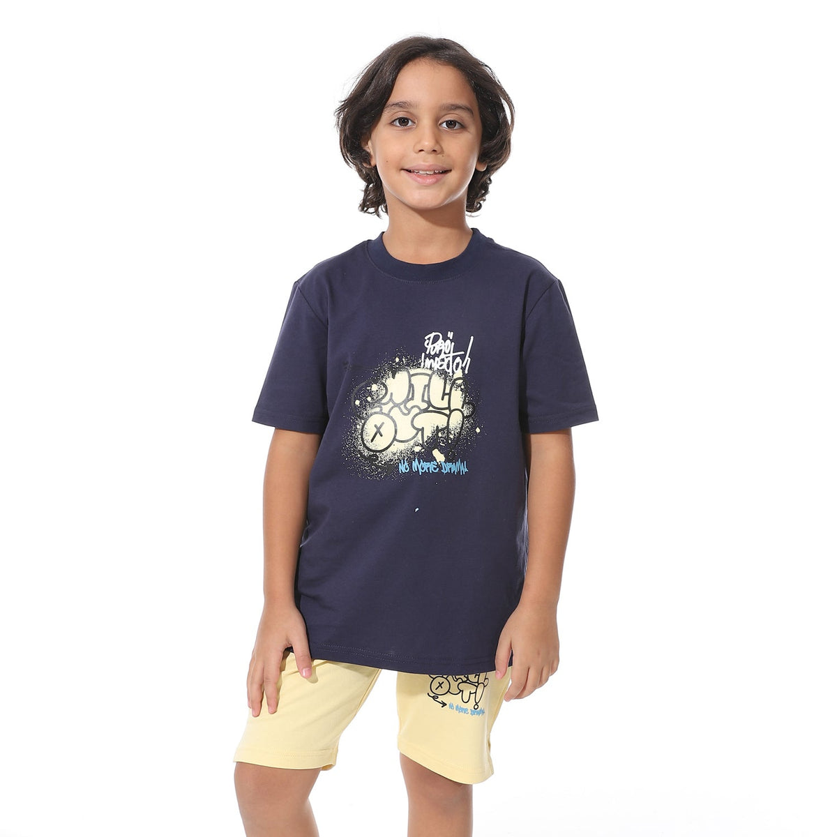 Boys’ Short Pajama Set with Print – Soft Cotton Nightwear - Red Cotton