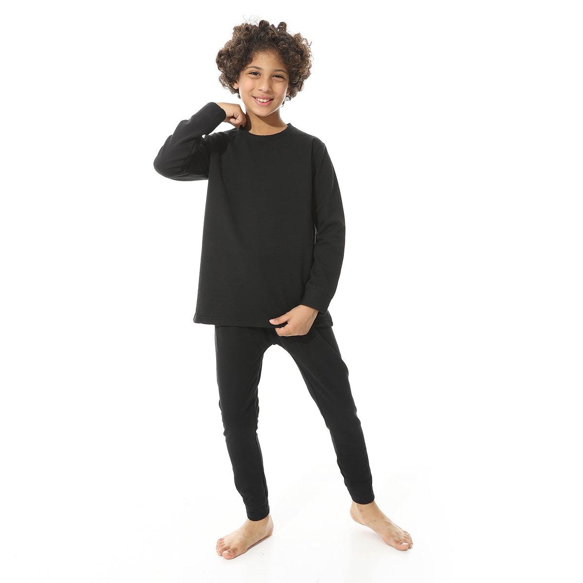 Boys Thermal Set Padded Inside - Black - Red Cotton