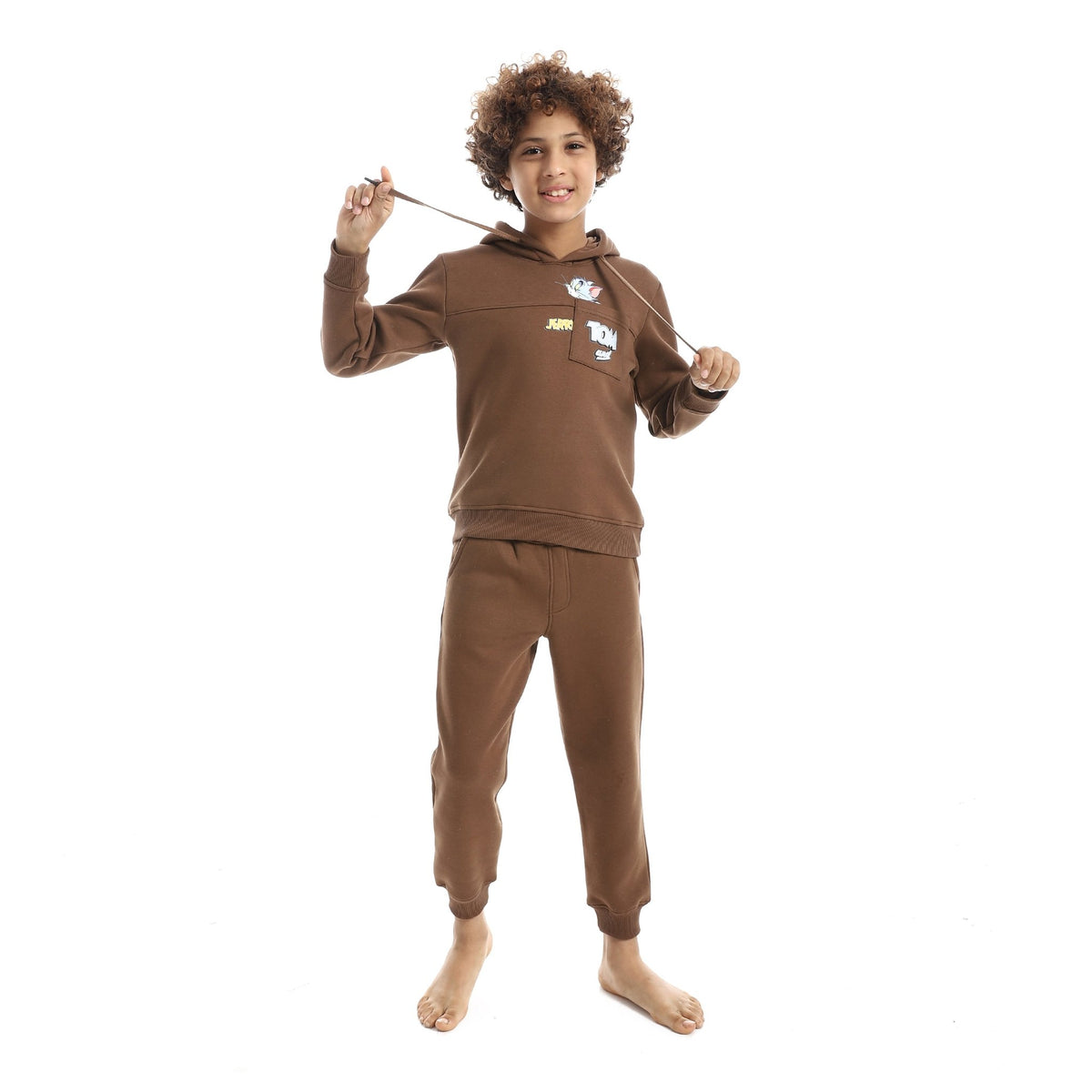Boy's "Tom & Jerry" Graphic Hoodie & Joggers Set - Red Cotton