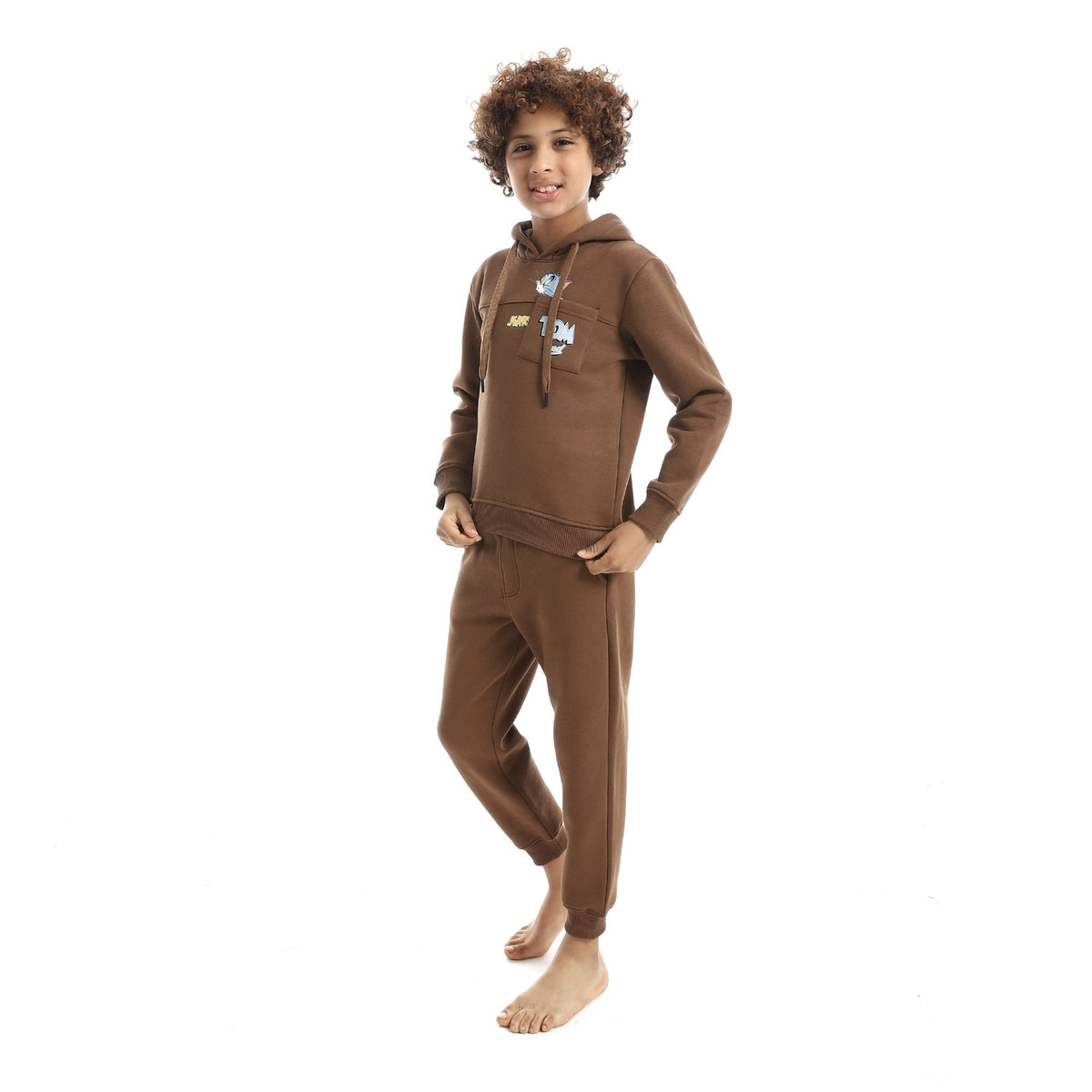Boy's "Tom & Jerry" Graphic Hoodie & Joggers Set - Red Cotton