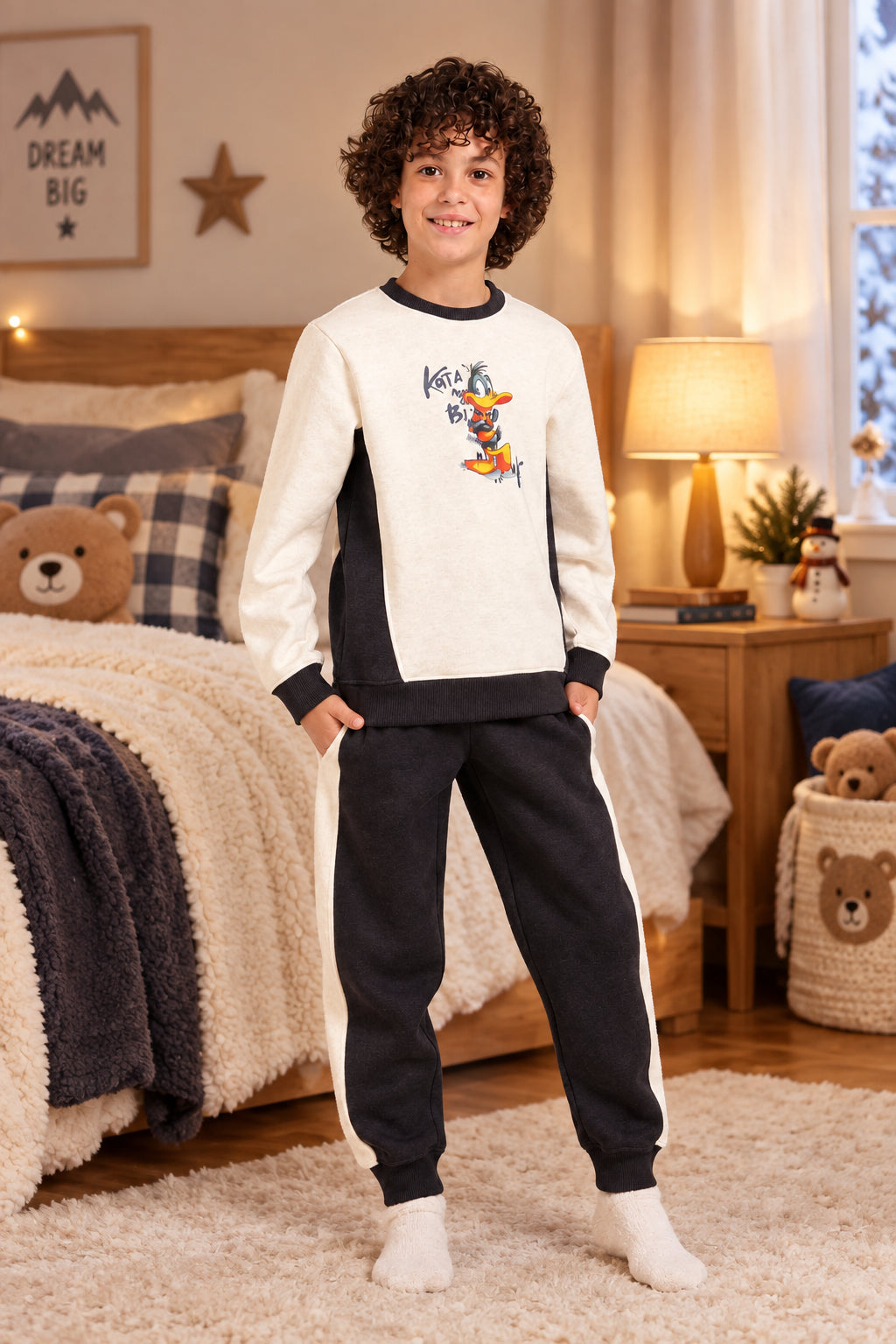 Boy's Tracksuit – Cartoon Print Sweatshirt & Joggers Set - Red Cotton