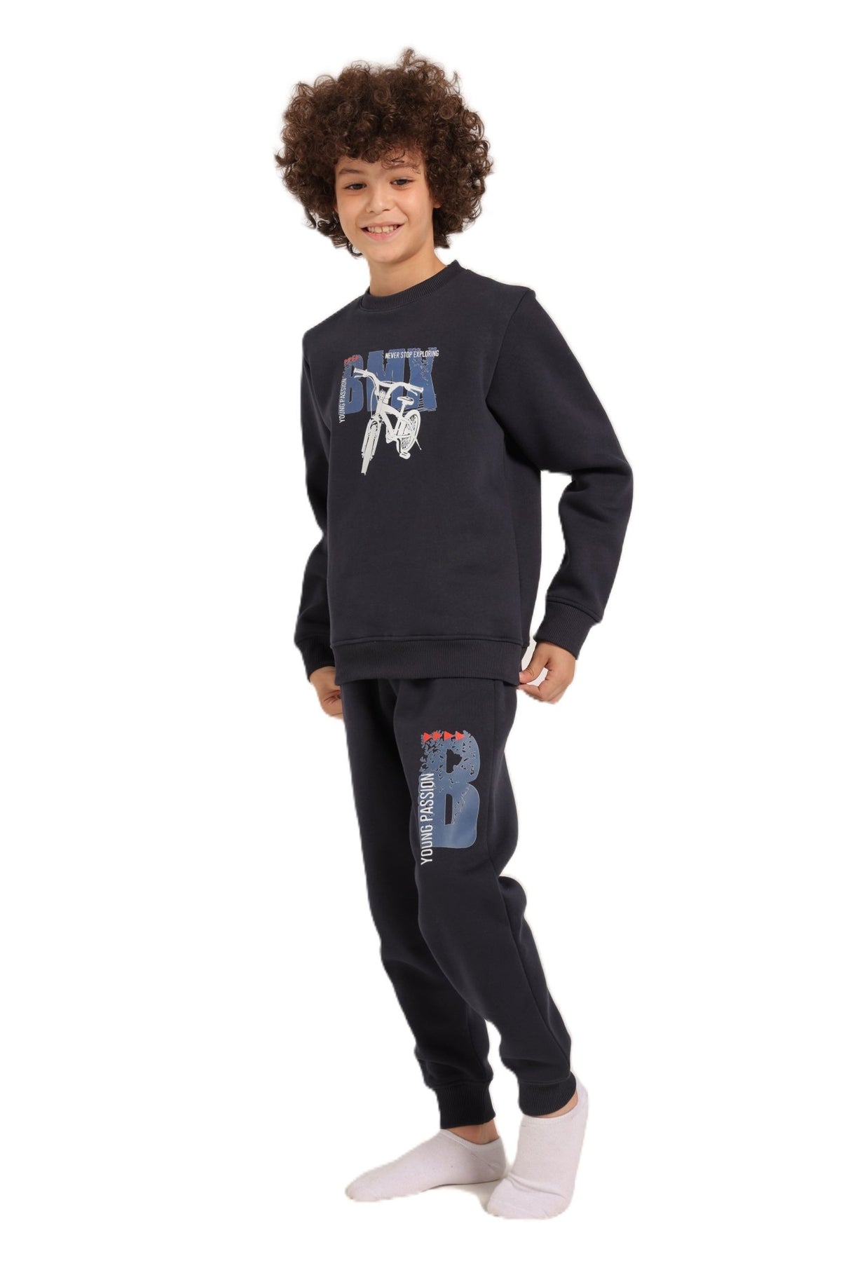 Boys Tracksuit – Graphic Sweatshirt & Joggers Set - Red Cotton