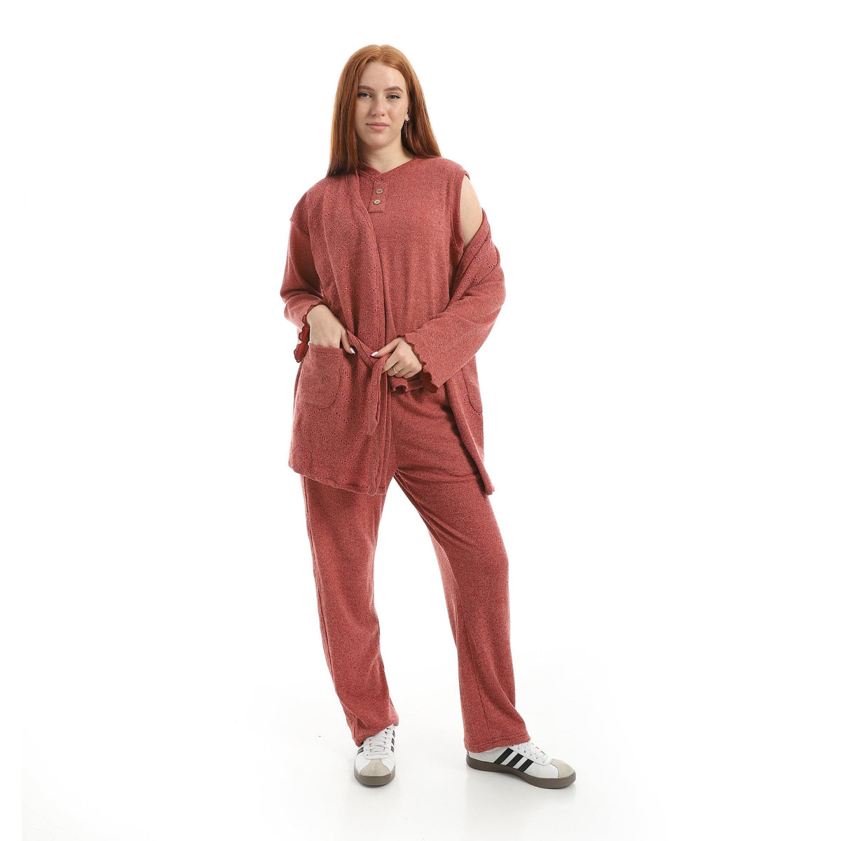 Casual Relax Fit Homewear Set - Red Cotton