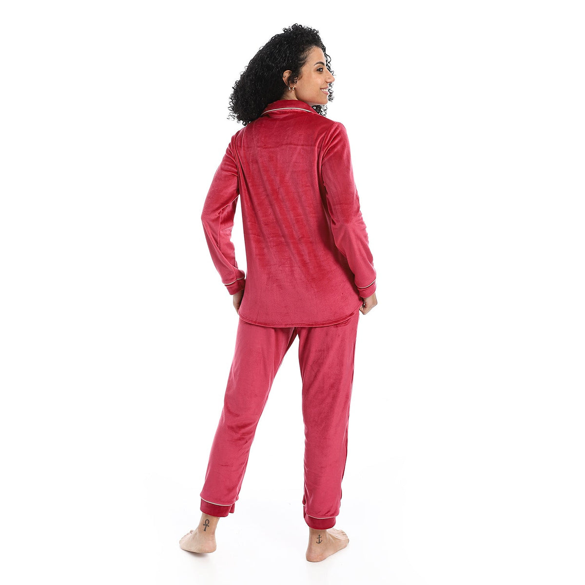 Classic Winter Women's Pajama Set -Burgundy - Red Cotton